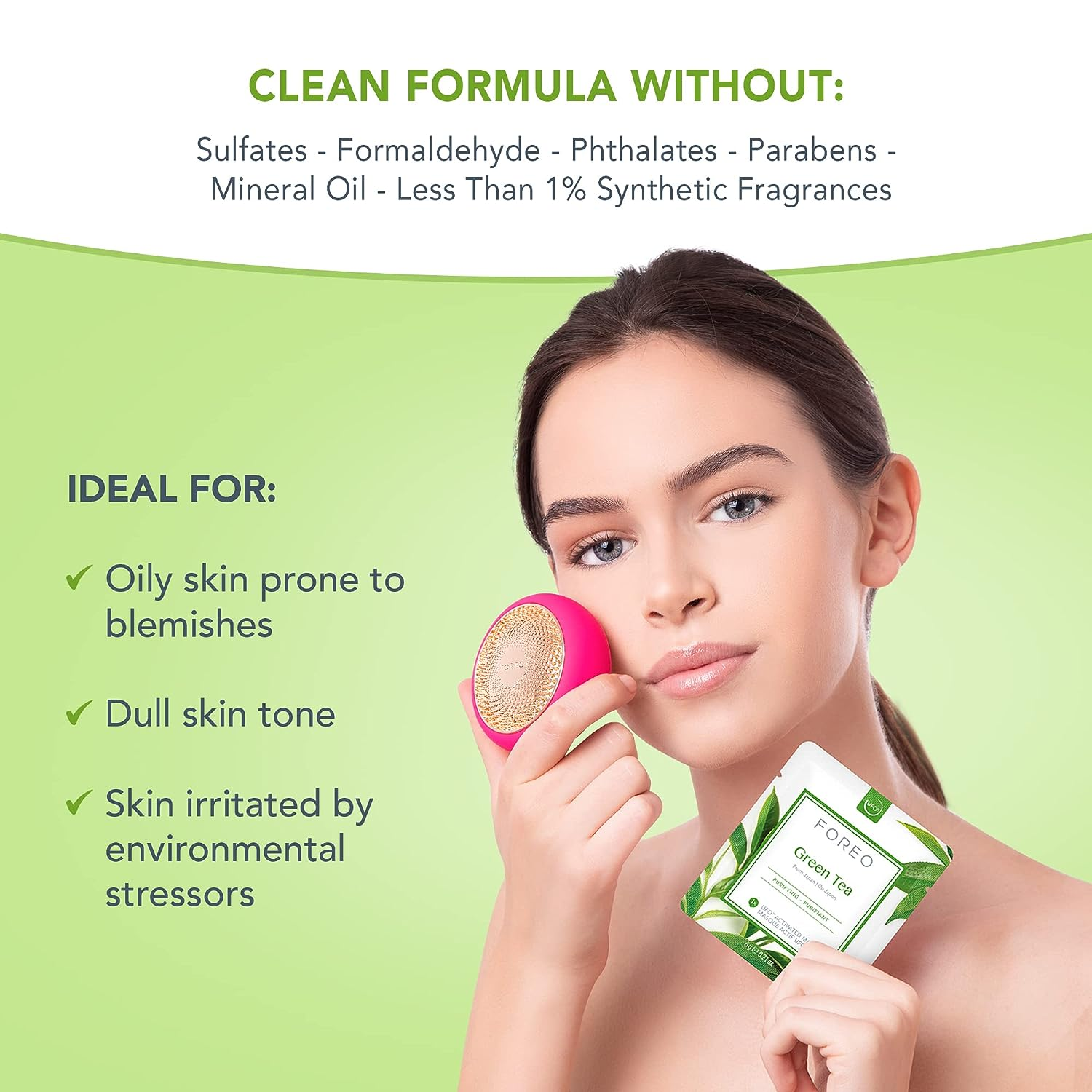 FOREO UFO Smart Facial Mask Device with Green Tea - Hydrating & Anti-Aging Treatment for Glowing Skin | At-Home Spa & Self-Care Routine