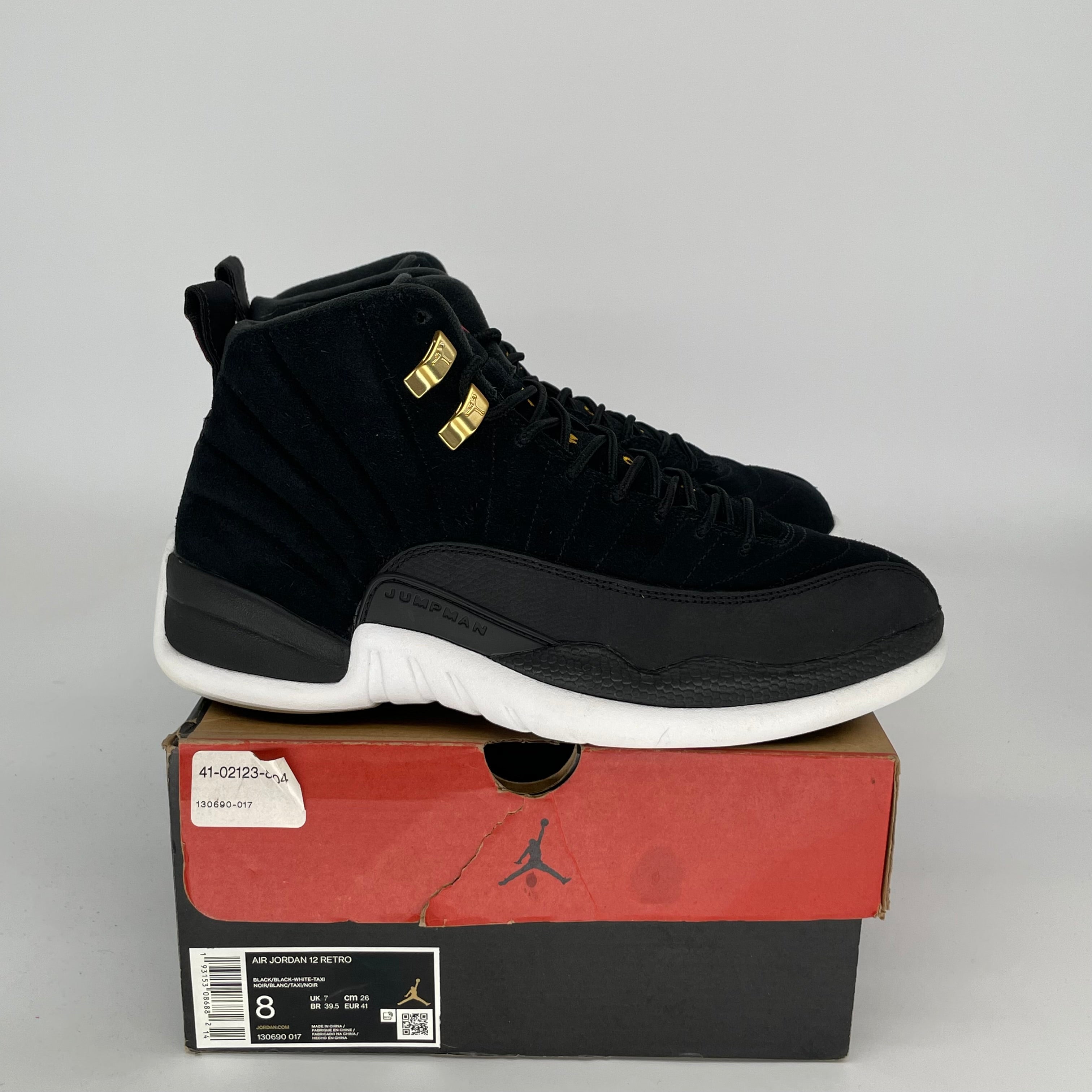 Original Air Jordan 12 Reverse Taxi Men's Basketball Shoes Size 8 (Style: 130690-017) - Retro Sneakers for Streetwear & Sports Performance