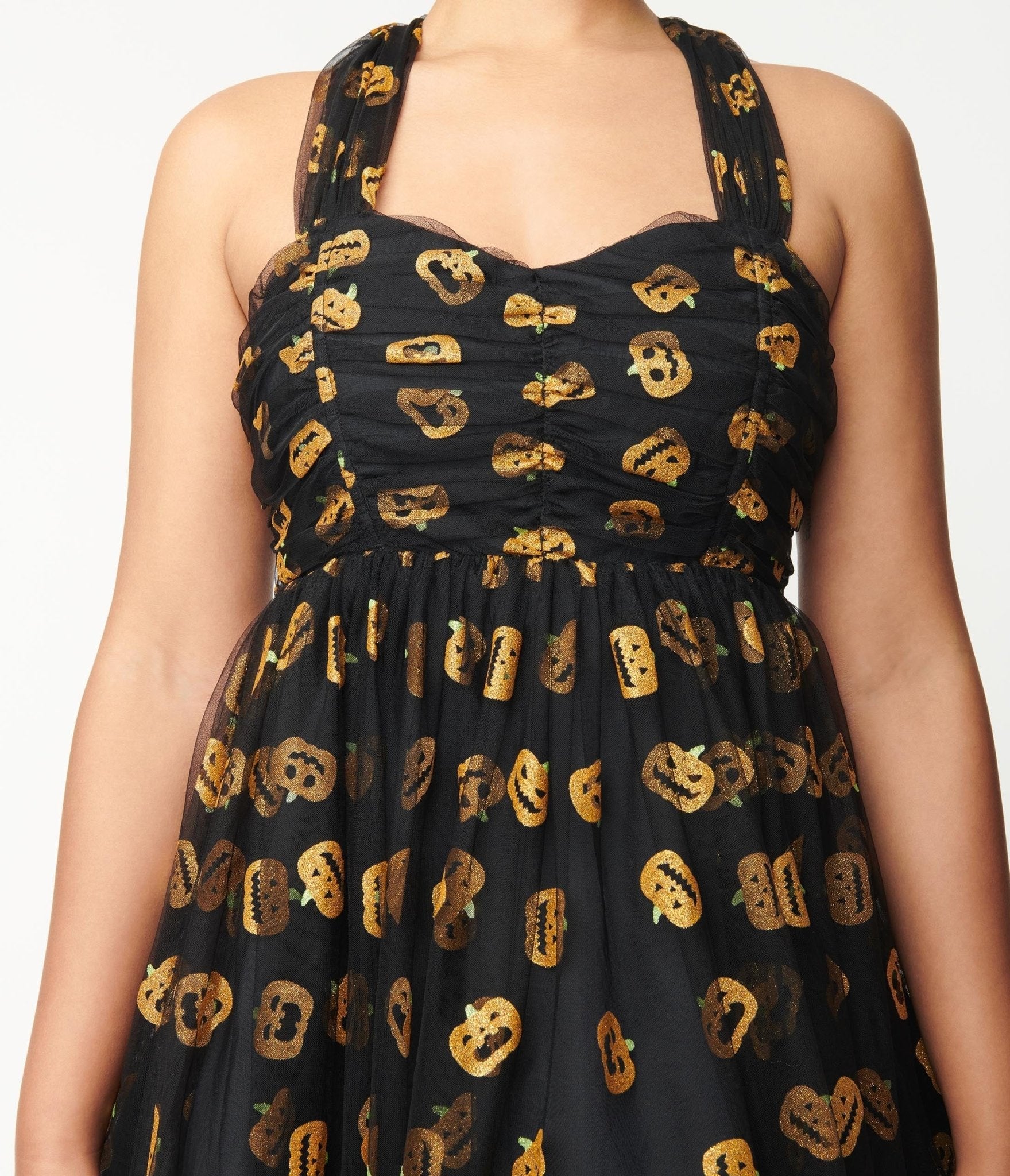 Vintage Black & Pumpkin Print Babydoll Dress - Retro Floral Swing Dress for Women, Halloween Party Outfit, Fall Festival Fashion, Date Night & Special Occasion Wear