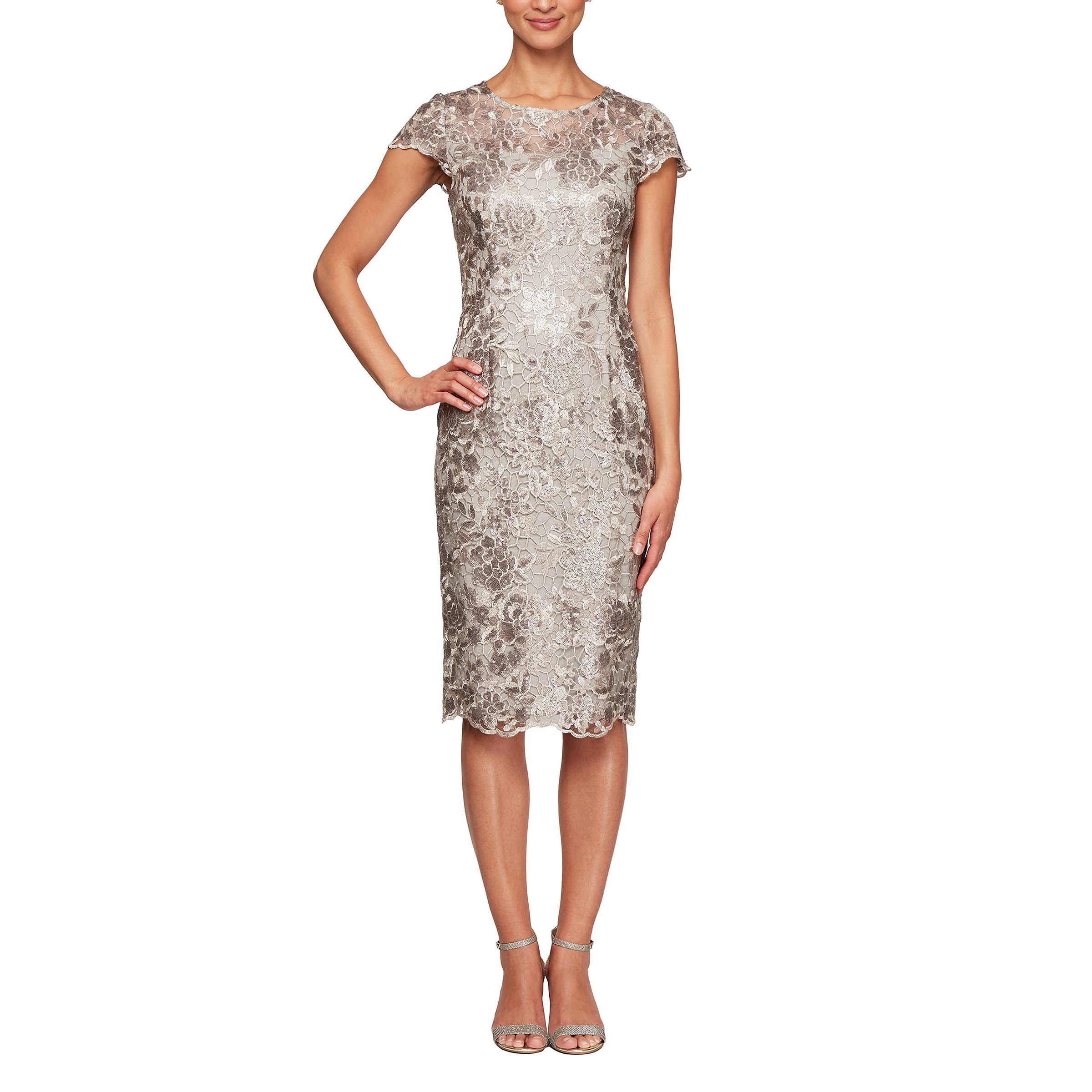 Alex Evenings Women's Short Floral Embroidered Cocktail Sheath Dress - Wedding Guest Formal Gown for Special Occasions (Petite & Regular Sizes) | Perfect for Bridal Showers, Evening Parties & Cocktail Events