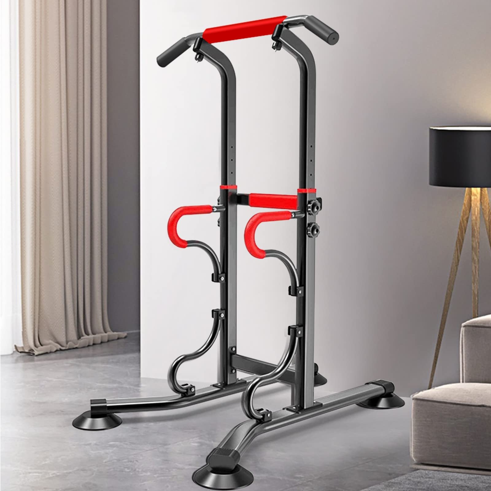 Meticpr Adjustable Power Tower for Push Ups - Multifunctional Home Gym Strength Training Equipment with Resistance Bar - Perfect for Home Workouts & Fitness Training (Black, One Size)