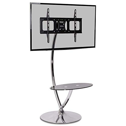 Duronic TV Stand TVS3F1 - Chrome & Glass TV Stand for 30” to 60” Flat Screen TVs (LCD/LED/OLED/QLED) with Tilt & Swivel, VESA 600x400, 150lbs Capacity - Perfect for Living Room, Bedroom & Home Theater Setup