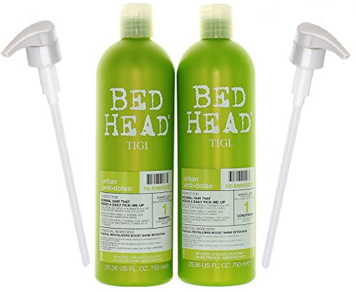 TIGI Bed Head Re-Energize Shampoo & Conditioner Set - 25.36 oz Duo with 2 Liter Pumps - Volumizing Hair Care Bundle for Damaged Hair - Perfect for Salons & Home Use