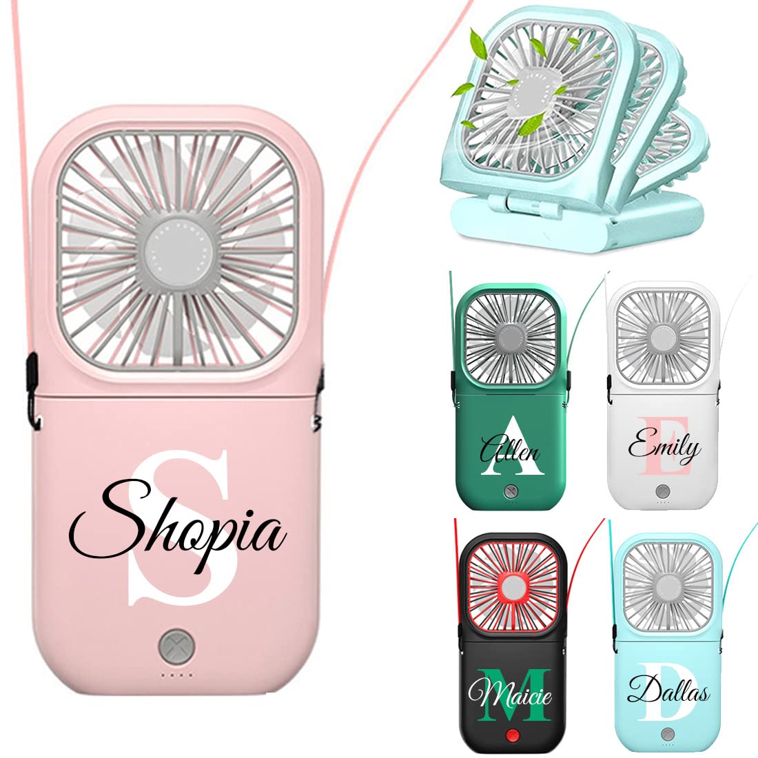 Personalized Mini Handheld Fan with Custom Name - Rechargeable 3000mAh USB Neck Fan for Travel, Home, Office & School - Portable Cooling Gift (Green) | Perfect for Outdoor Activities, Gym Workouts & Summer Heat Relief