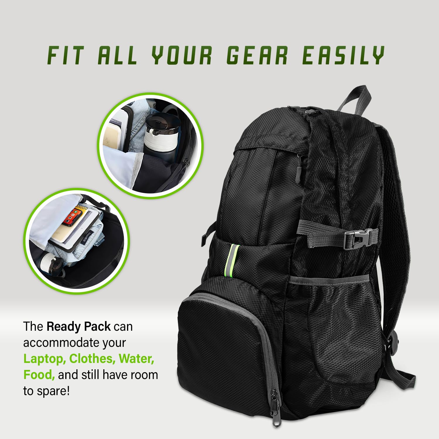35L Ready Pack - Lightweight Waterproof Travel Backpack for Hiking, Camping & Outdoor Adventures - Foldable Daypack for Men & Women - Perfect for Commuting, Gym & Weekend Getaways