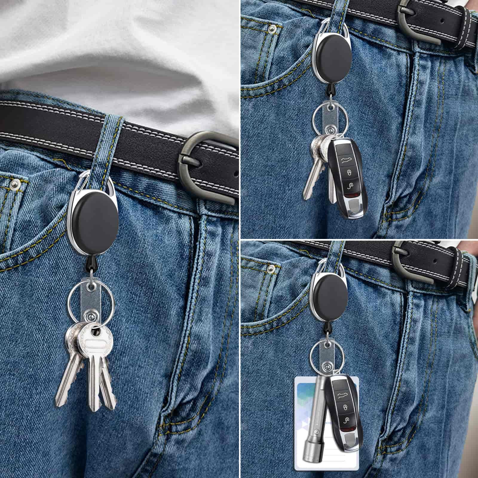 Selizo 6-Pack Retractable ID Badge Holder Reel with Clip - Black | Secure Key Card & Employee Badge Holder for Work, Events & Conferences
