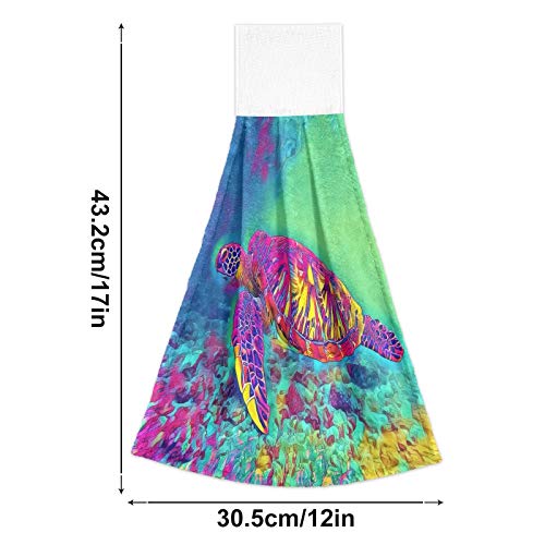 Sea Turtle Kitchen Towels 2 Pack - Absorbent Coral Velvet Hand Towels 12