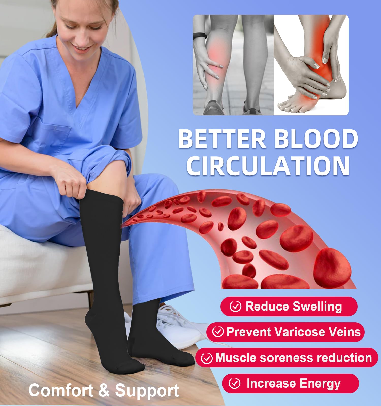 Best Compression Socks for Women & Men - 15-20 mmHg Support for Nurses, Running, Hiking & Travel (4 Pairs) - Improve Blood Circulation & Reduce Swelling for Long Work Shifts, Sports & Airplane Flights