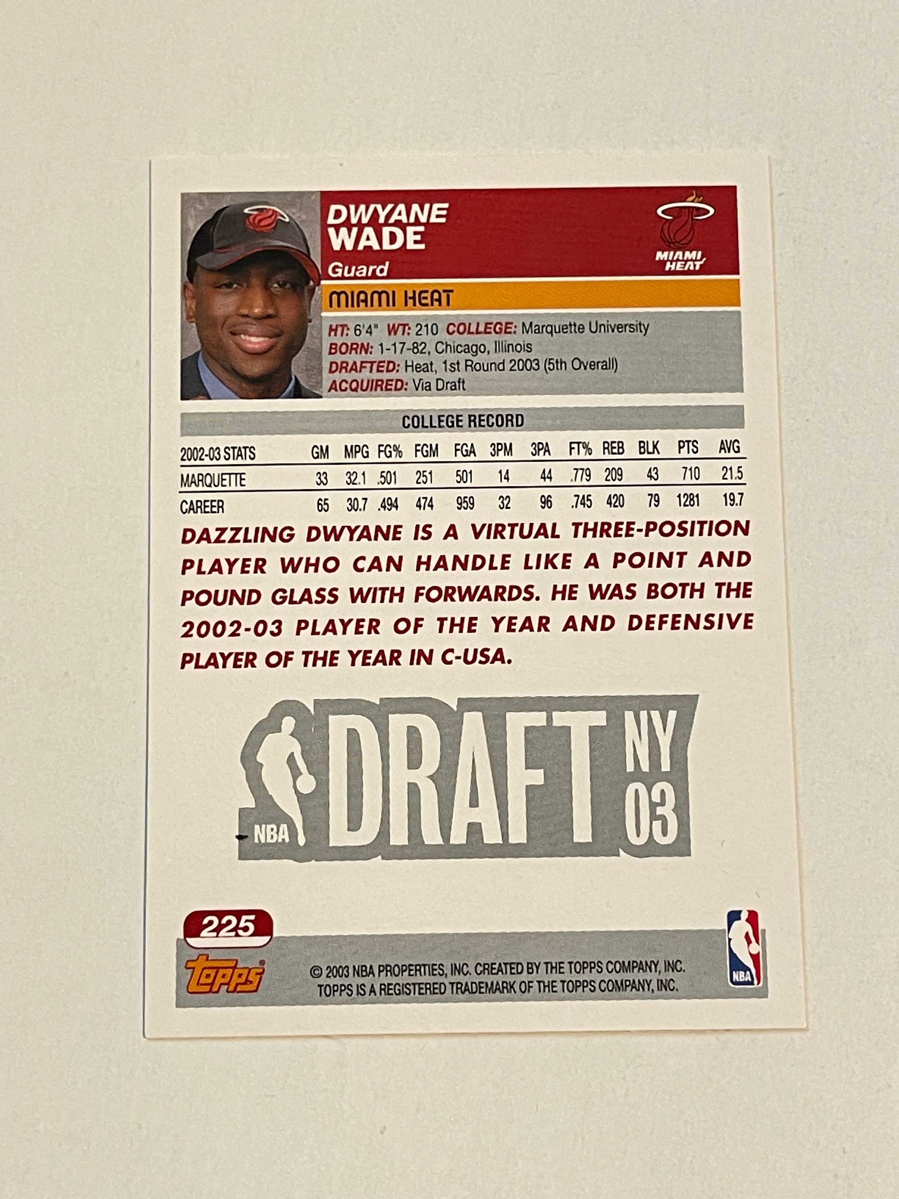 Dwayne Wade 2003 Topps Rookie Basketball Card - Authentic Collectible for NBA Fans & Sports Memorabilia Enthusiasts - Perfect for Display, Investment, and Gifting