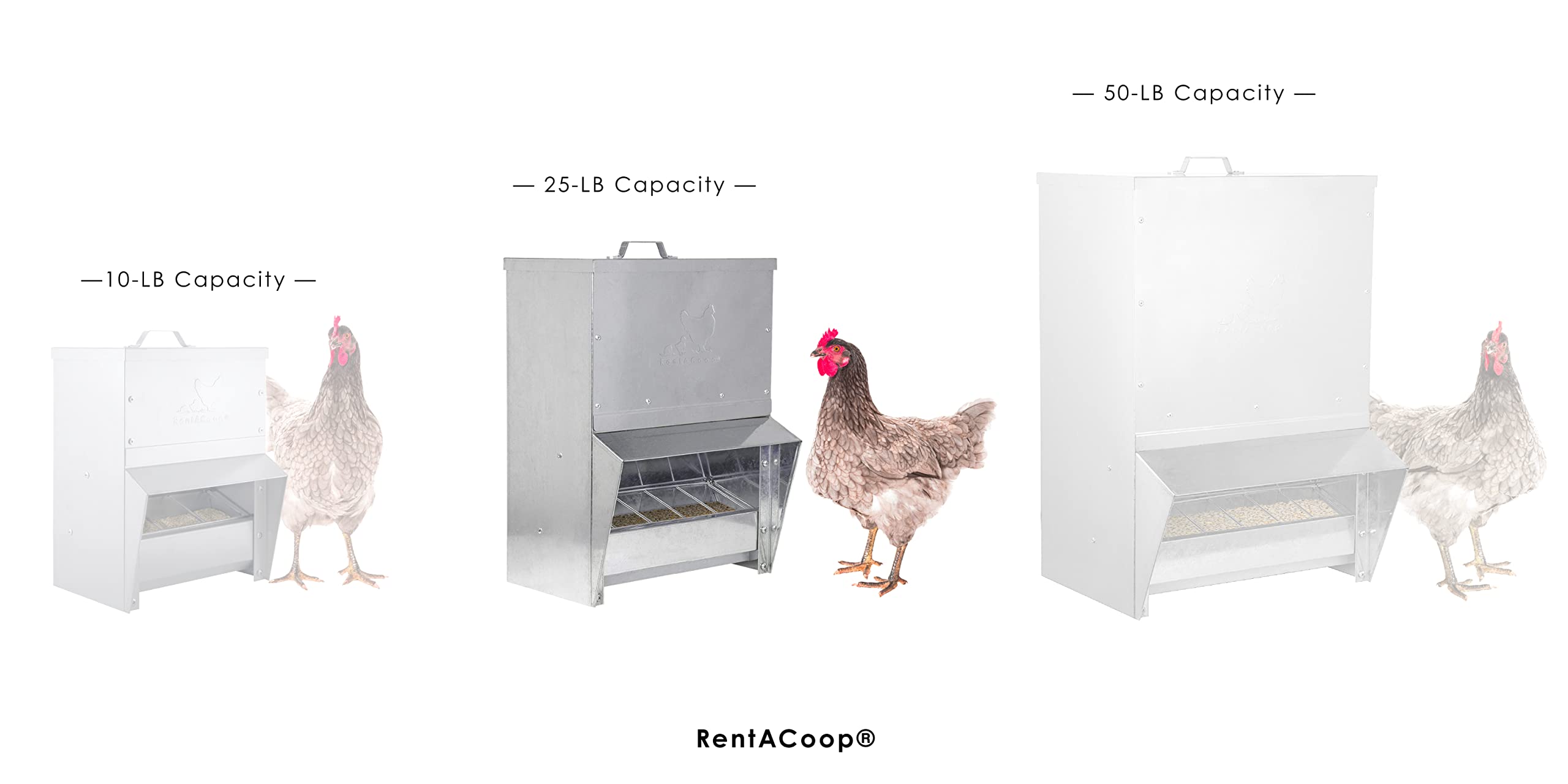 RentACoop Galvanized Chicken Trough Feeder - 25LB Capacity Weatherproof Poultry Food Dispenser with Lid for Hens, Ducks & Birds - Perfect for Backyard Coops & Farm Use