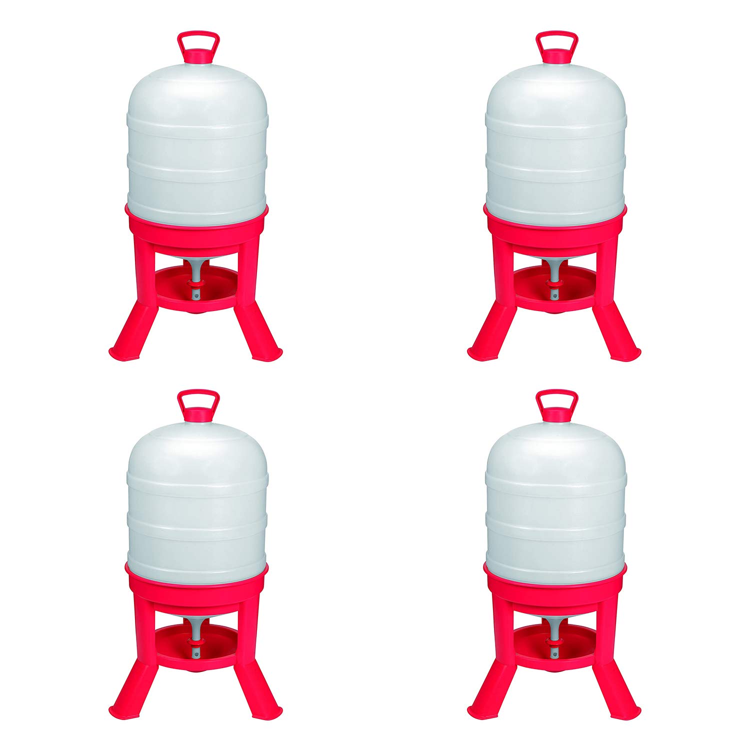 Little Giant DOMEWTR10 10 Gallon Heavy Duty Poultry Chicken Gravity Waterer with Water Saver Ring & 3 Legs - Red (4 Pack) - Ideal for Chicken Coops, Farms, and Backyard Poultry Hydration