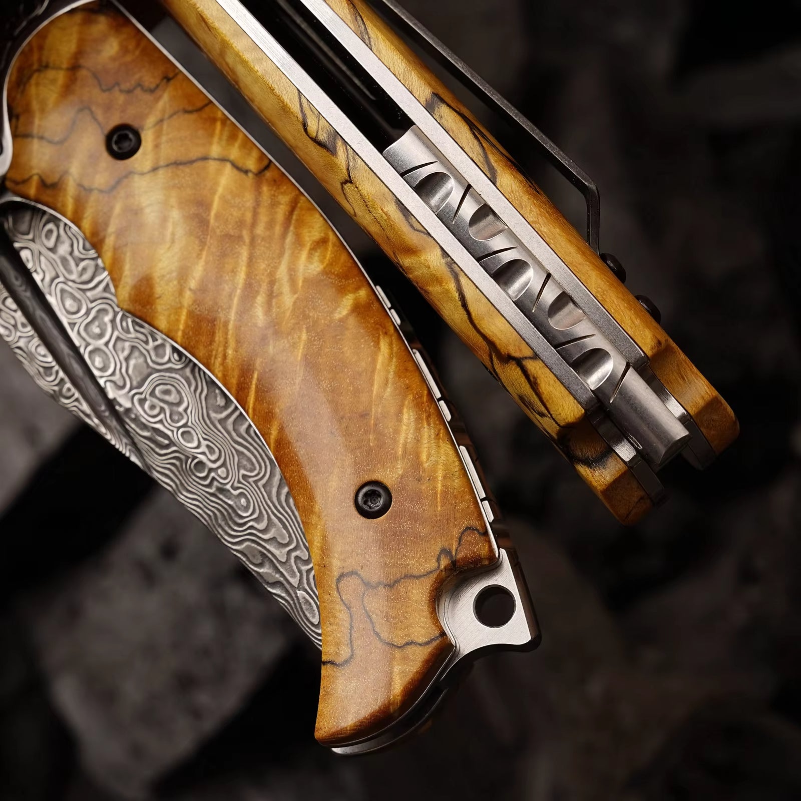 Premium VG10 Damascus Steel Japanese Pocket Knife - Exotic Birch Burl Wood Handle - Outdoor Camping, Hunting & EDC Survival Tool