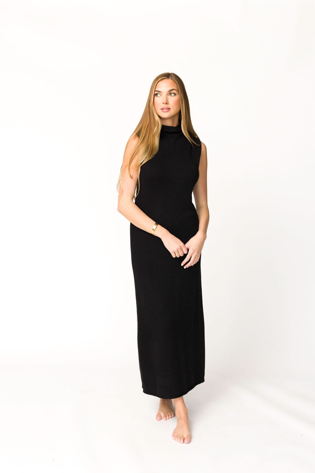 Elegant Black Quinn Turtleneck Maxi Dress for Women - Perfect for Winter, Office Wear & Holiday Parties
