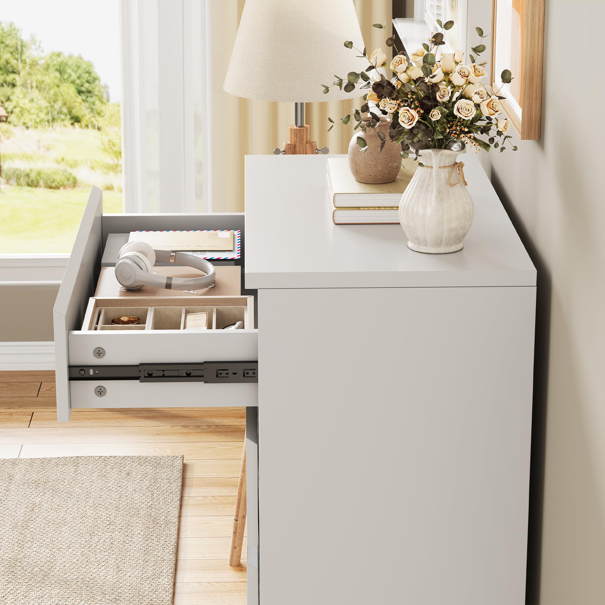 Modern White 3-Drawer Wooden Dresser for Bedroom - Simple Chest of Drawers with Deep Storage - Perfect Nightstand & Entryway Furniture for Living Room, Hallway, or Bedside Organization