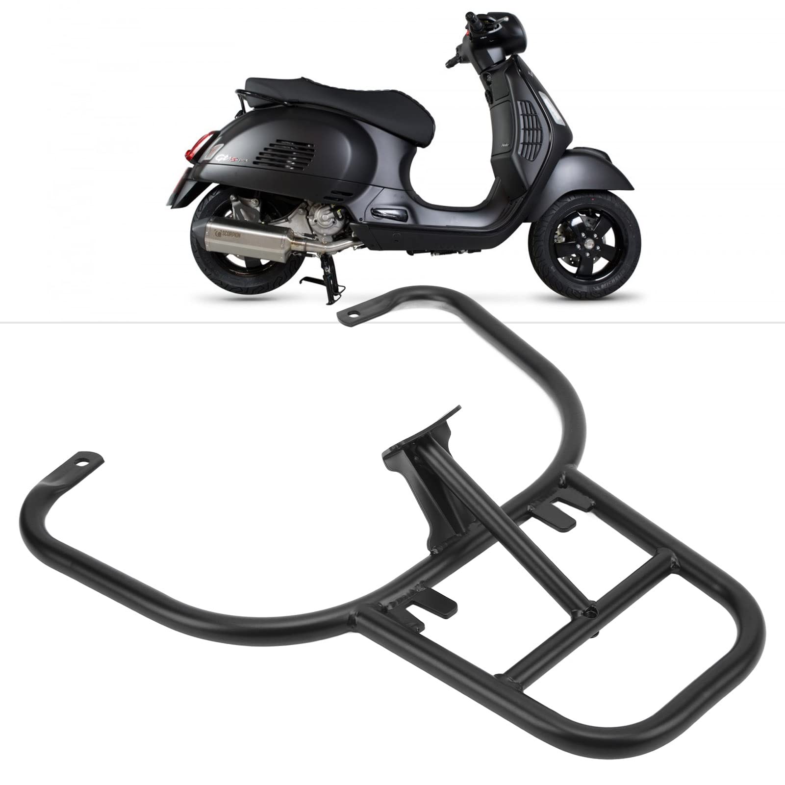 Ymiko Motorcycle Luggage Rack - Black Rear Carrier Top Case Support & Handrail for Vespa GTS 300 | Durable Replacement Part for Scooter Storage | Perfect for Commuting, Touring & Grocery Hauling