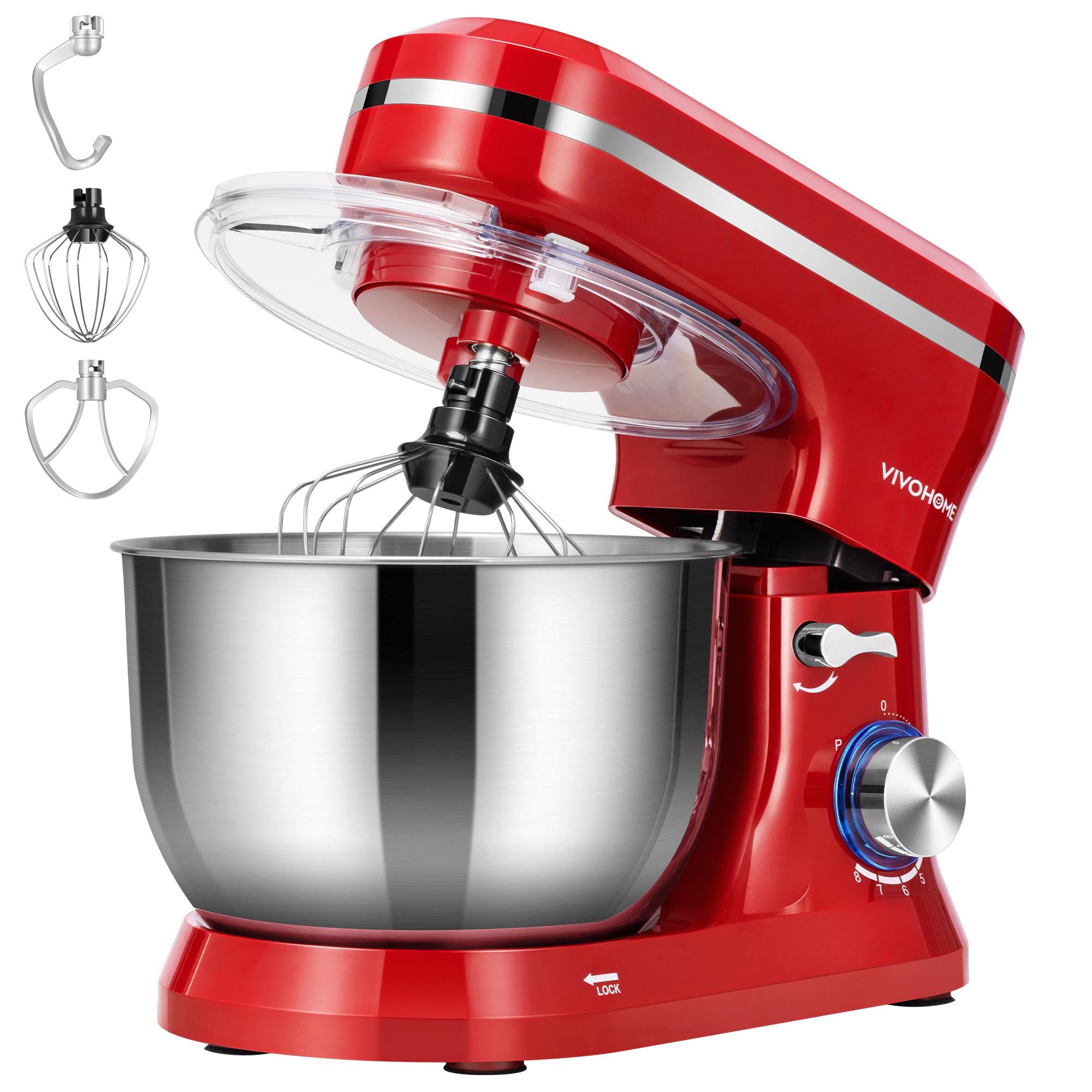 VIVOHOME 4.75 Quart Stand Mixer - 8 Speed Electric Kitchen Mixer with Beater, Dough Hook & Wire Whip for Baking Cakes, Bread, Cookies | Includes Egg Separator | Perfect for Home Bakers & Professional Chefs (Red)
