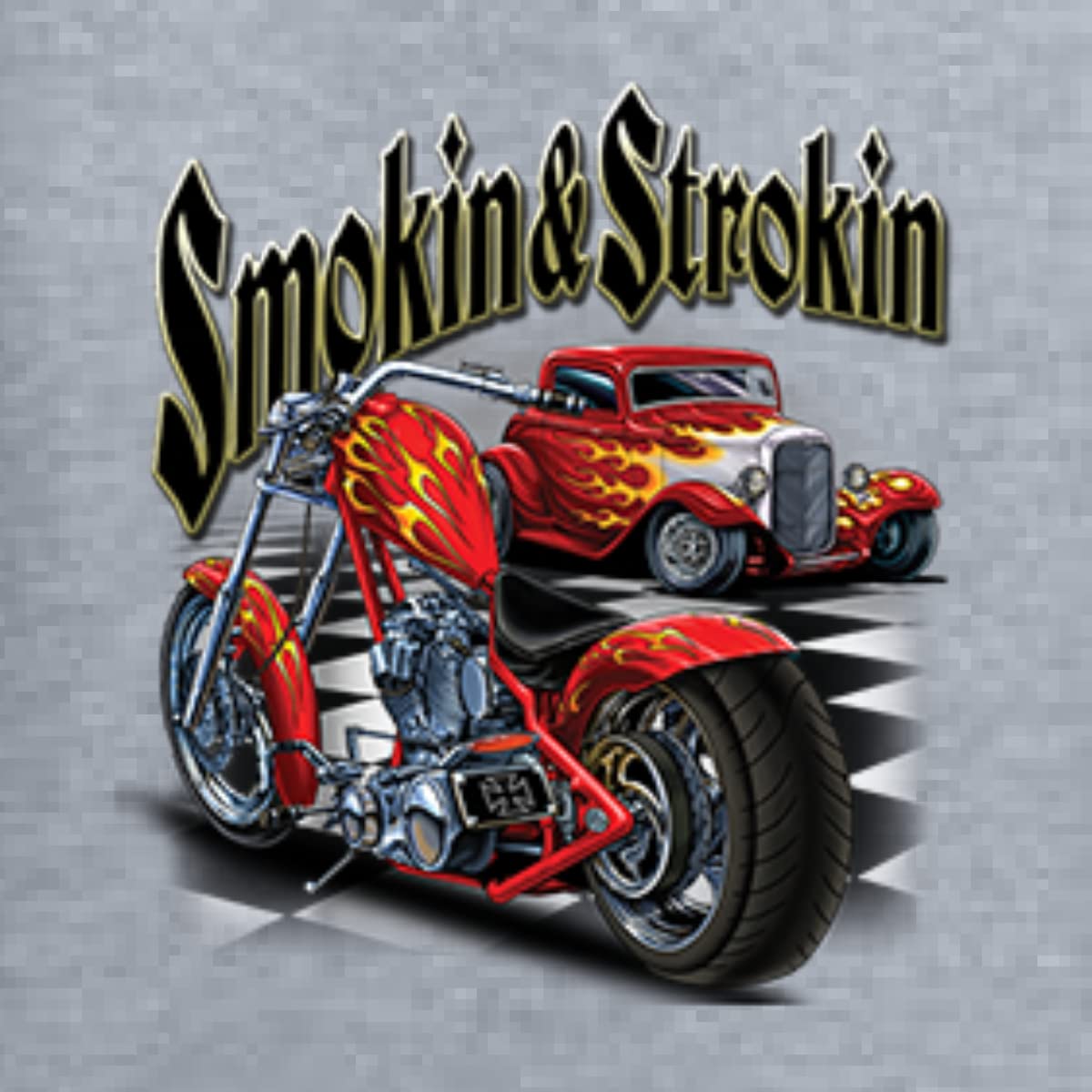 Vintage Red Hot Rod & Motorcycle Graphic Men's Long Sleeve Shirt - Retro Car & Bike Enthusiast Tee for Casual Wear, Biker Events & Car Shows