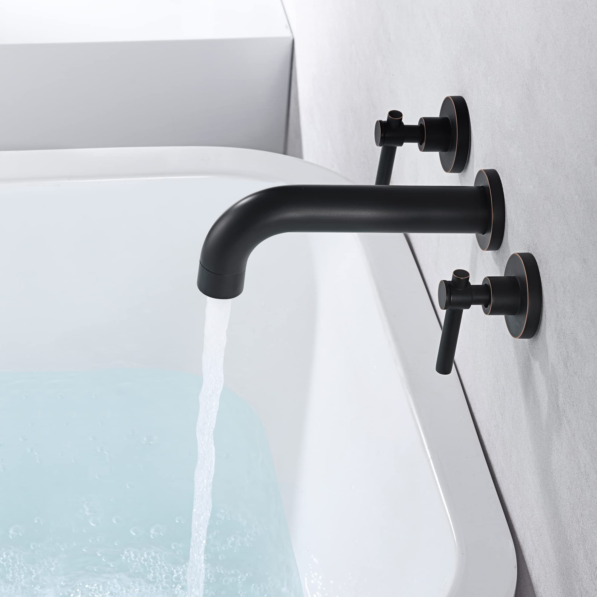Sumerain Oil Rubbed Bronze Wall Mount 3-Hole Bathtub Faucet with Lever Handles - Perfect for Bathroom Renovation, Spa Retreat & Luxury Tub Filling