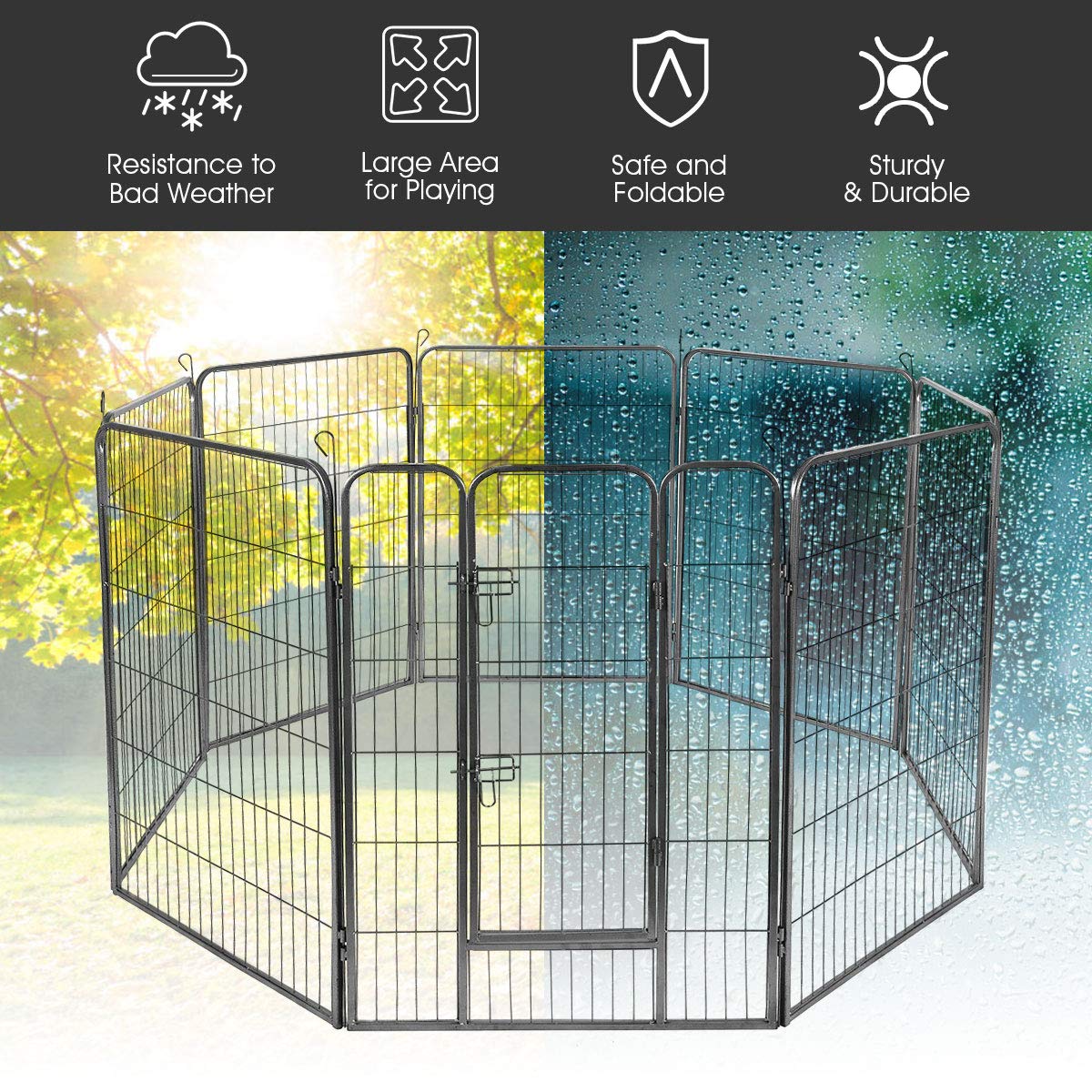 Giantex 16/8 Panel Foldable Metal Pet Playpen with Door - Portable Dog Exercise Pen, Cat & Rabbit Fence, Chicken Barrier for Indoor/Outdoor Use - Ideal for Backyard, Kennel & Travel (48'', 16 Panels)