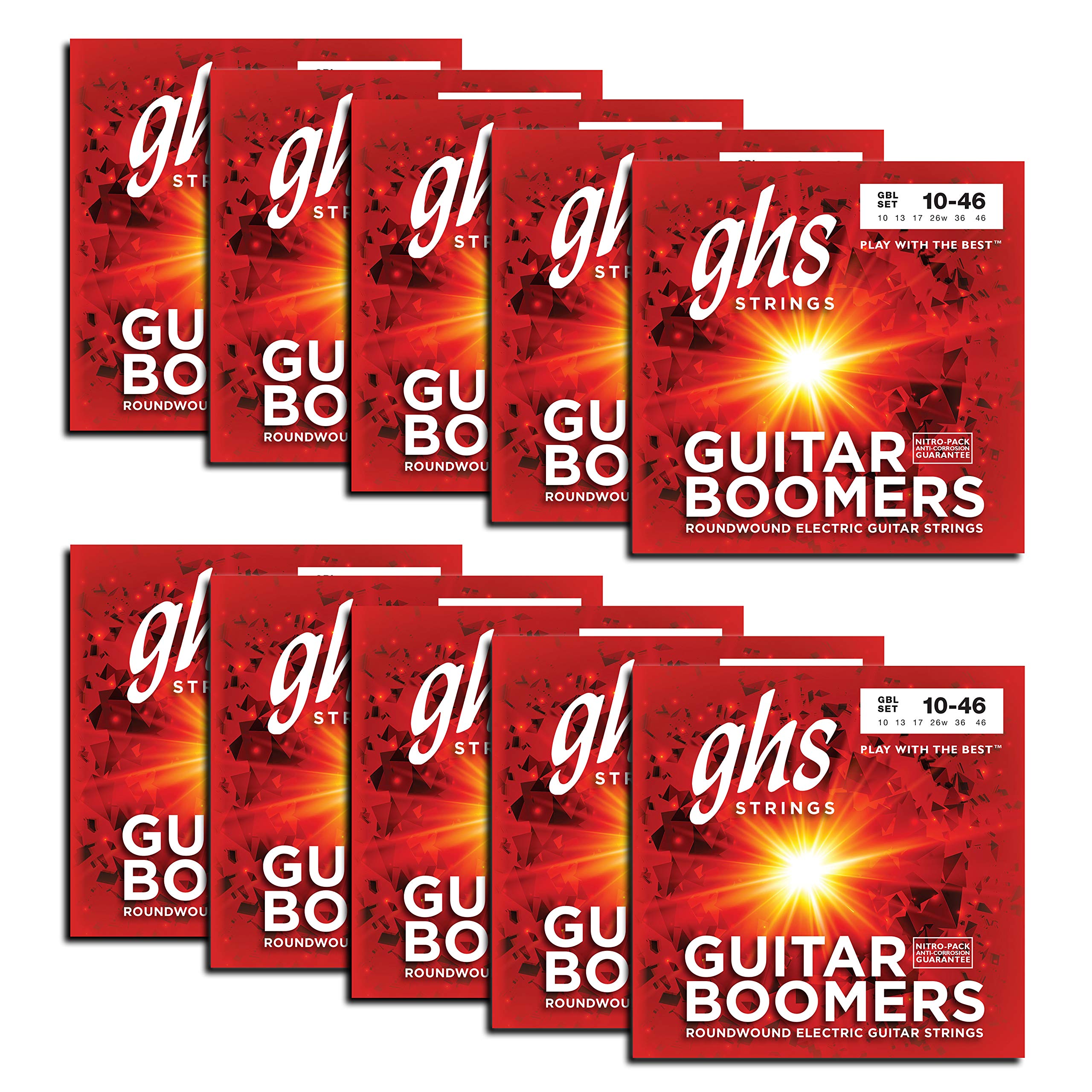 GHS Strings GBL Guitar Boomers - Nickel-Plated Electric Guitar Strings (10-46 Gauge) - 10 Pack - Perfect for Rock, Blues & Live Performances