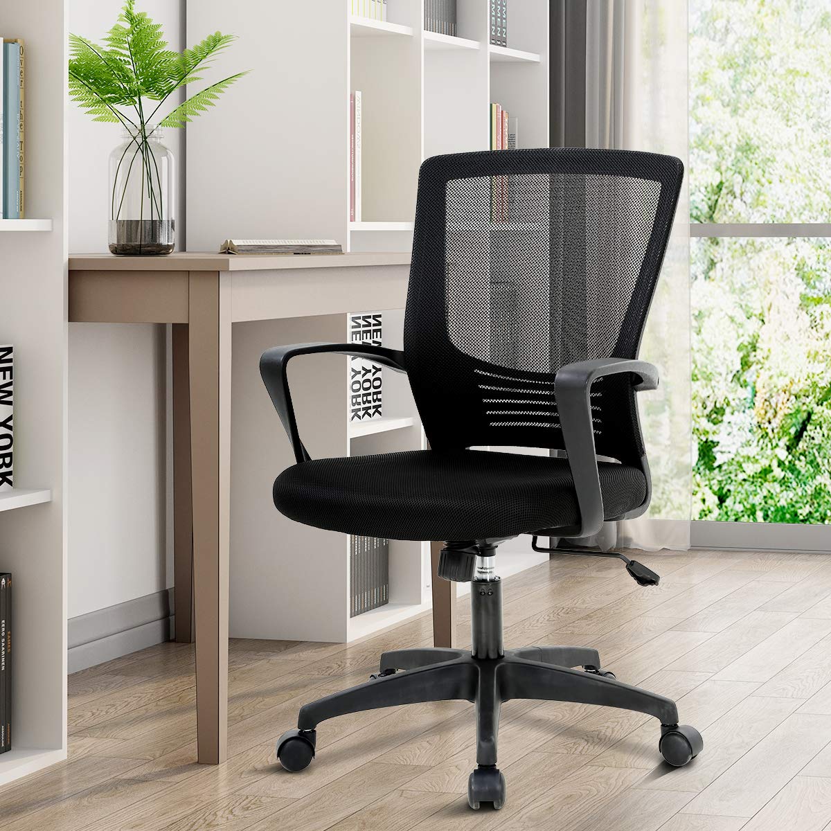 Ergonomic Office Chair with Adjustable Height, Lumbar Support & Armrest - Breathable Mesh Computer Desk Chair for Home Office, Rolling Swivel Task Chair for Adults (Black) - Perfect for Long Work Hours & Remote Work Comfort