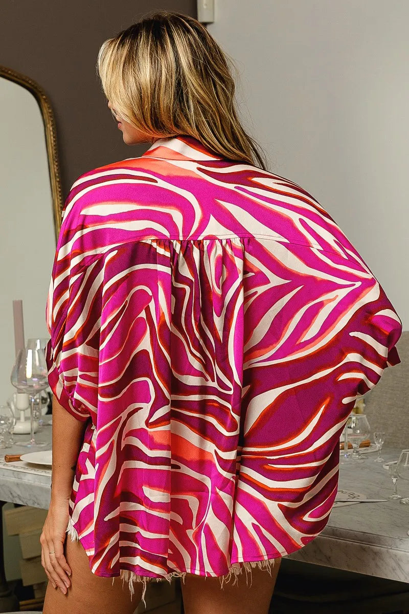 BiBi Zebra Print Dolman Sleeve Silky Satin Blouse for Women | Elegant Party Top & Office Wear