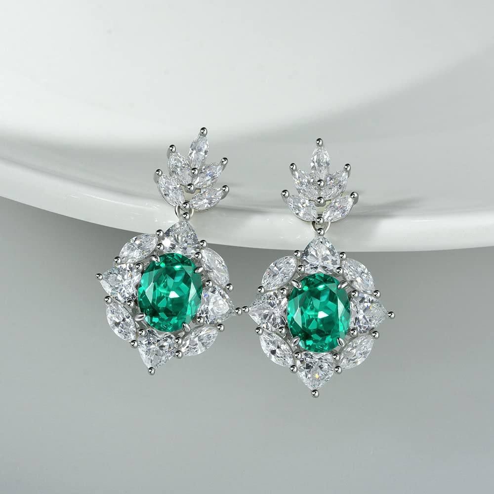 925 Sterling Silver 8cttw Simulated Emerald Pendant Necklace & 2cttw Dangle Earrings Set - Luxury Shine Jewelry for Women, Birthday Gifts for Wife, Girlfriend - Perfect for Anniversaries, Valentine's Day & Special Occasions