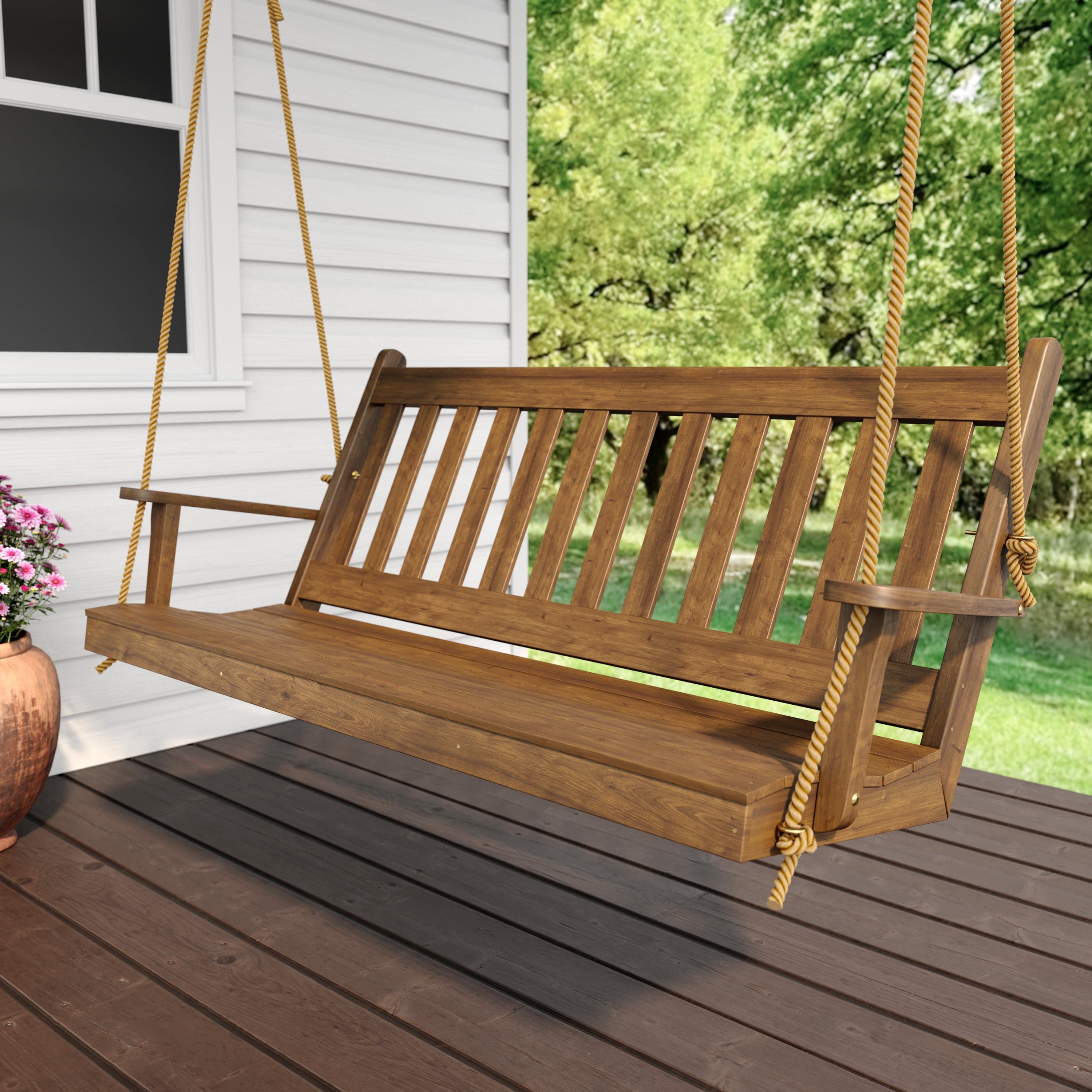 Keystone Amish Co. 6 Foot Franklin Red Cedar Porch Swing with Cup Holders - Outdoor Patio Furniture for Relaxing in Garden, Backyard, or Deck