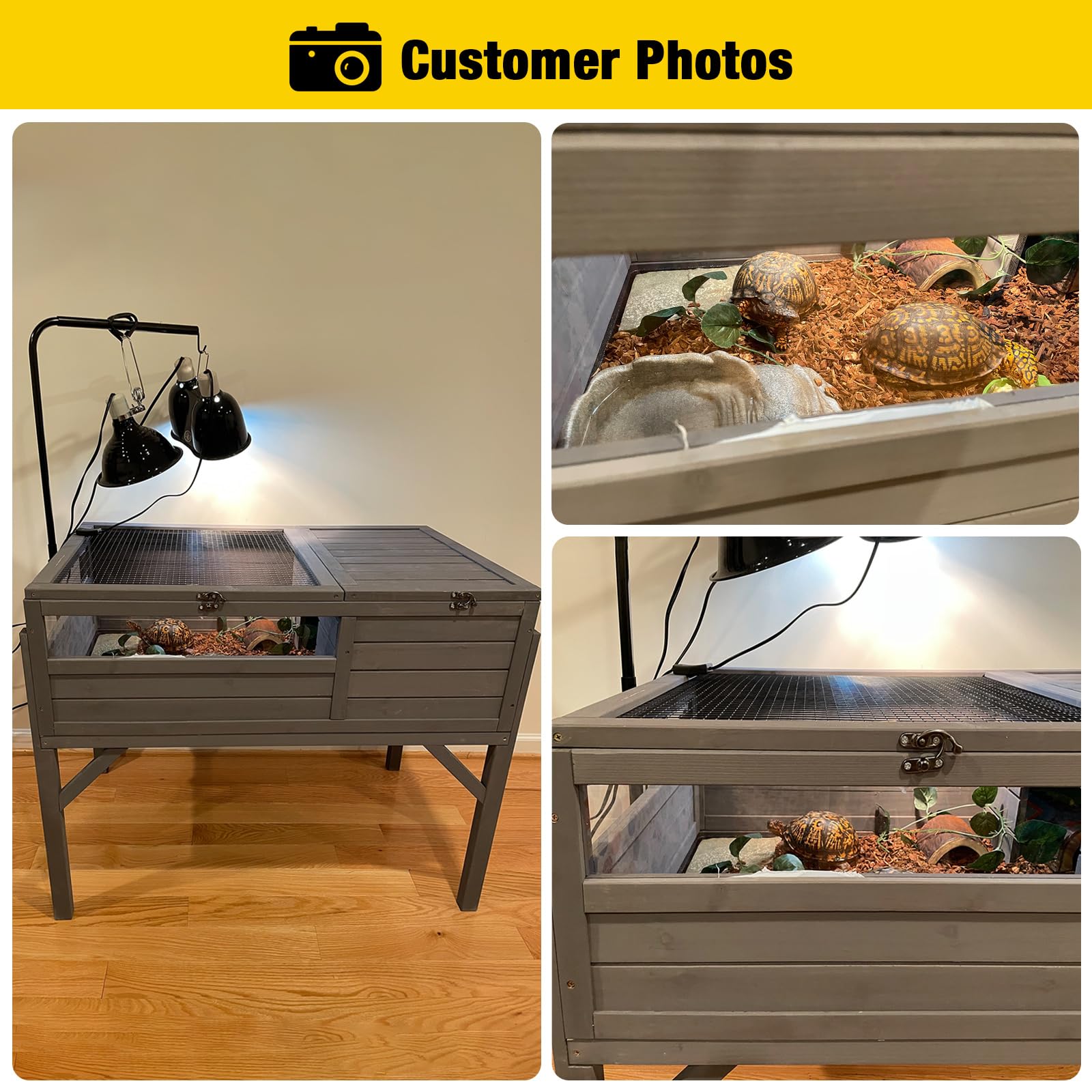 Aivituvin Wooden Tortoise Habitat & Reptile Enclosure - Indoor/Outdoor Turtle Cage with Adjustable Lamp Holder for Small Pets - Perfect for Backyard, Garden or Home Terrarium Setup