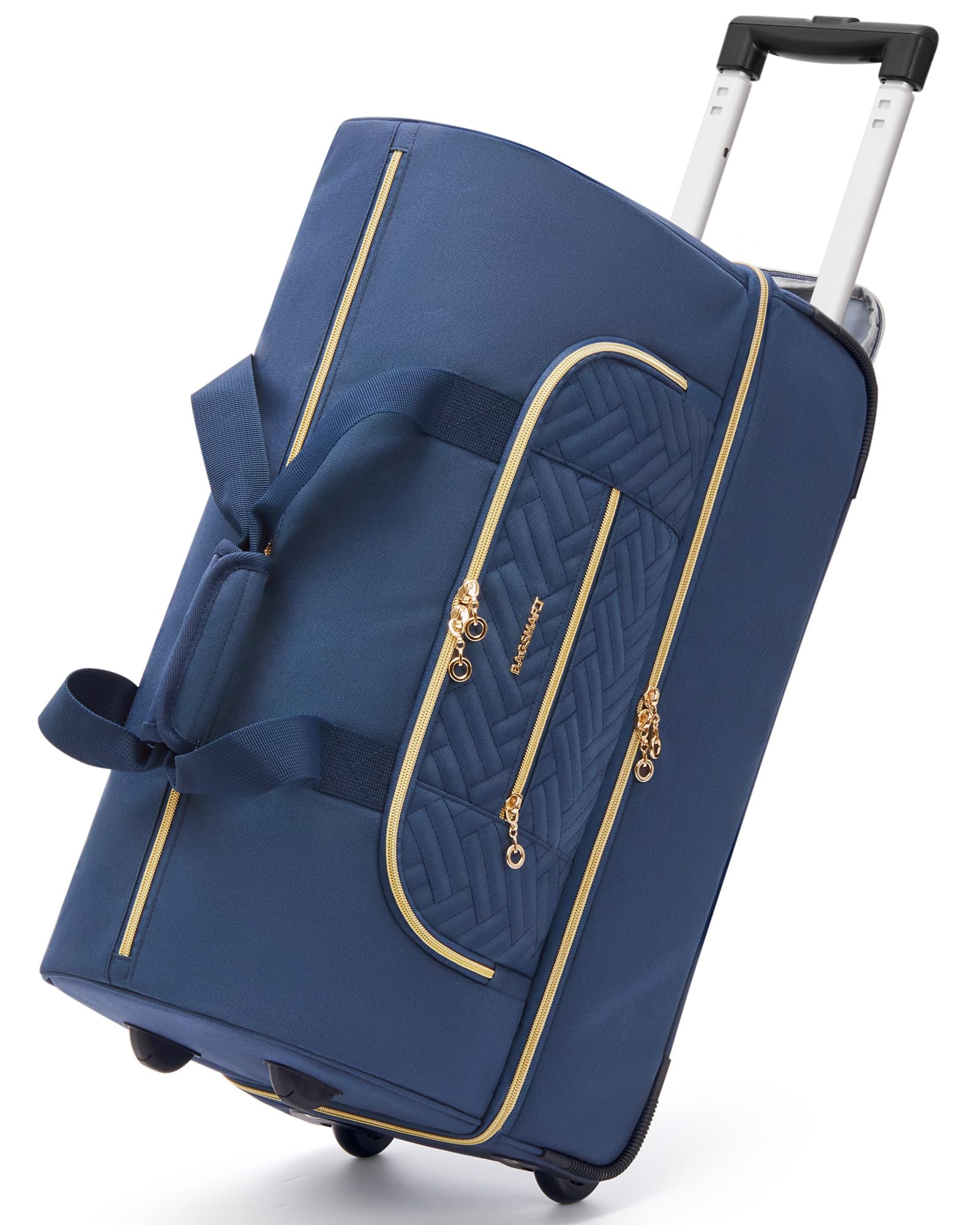 BAGSMART 45L Rolling Duffle Bag with Wheels - Large Carry-on Luggage with Shoe Compartment, Water-Resistant Travel Duffel for Business Trips, Weekend Getaways & Gym (Navy Blue) - Perfect for Air Travel, Road Trips & Sports Equipment Storage