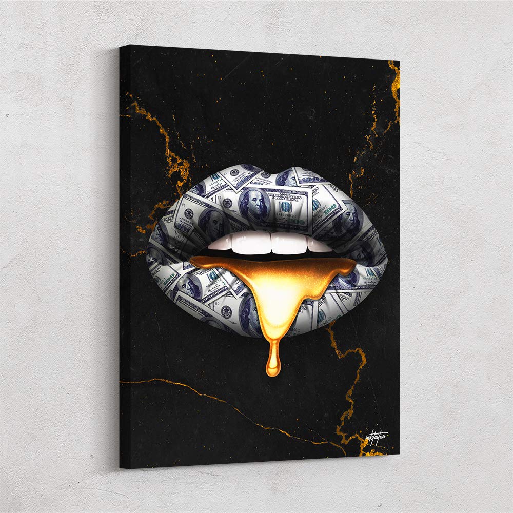 Inktuitive Lips 'Money Talks' Canvas Wall Art - 16x12 Inch Printed Canvas, Passion & Money Mindset Decor - Modern Wrapped Canvas for Office, Home & Studio - Perfect for Motivational Wall Decor & Inspirational Spaces