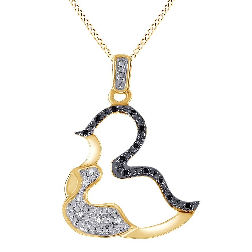 Jewel Zone US Sterling Silver 14k Gold Plated Black Simulated Spinel & Cubic Zirconia Mother & Baby Duck Pendant Necklace - Perfect Gift for Mother's Day, Birthday & Special Occasions