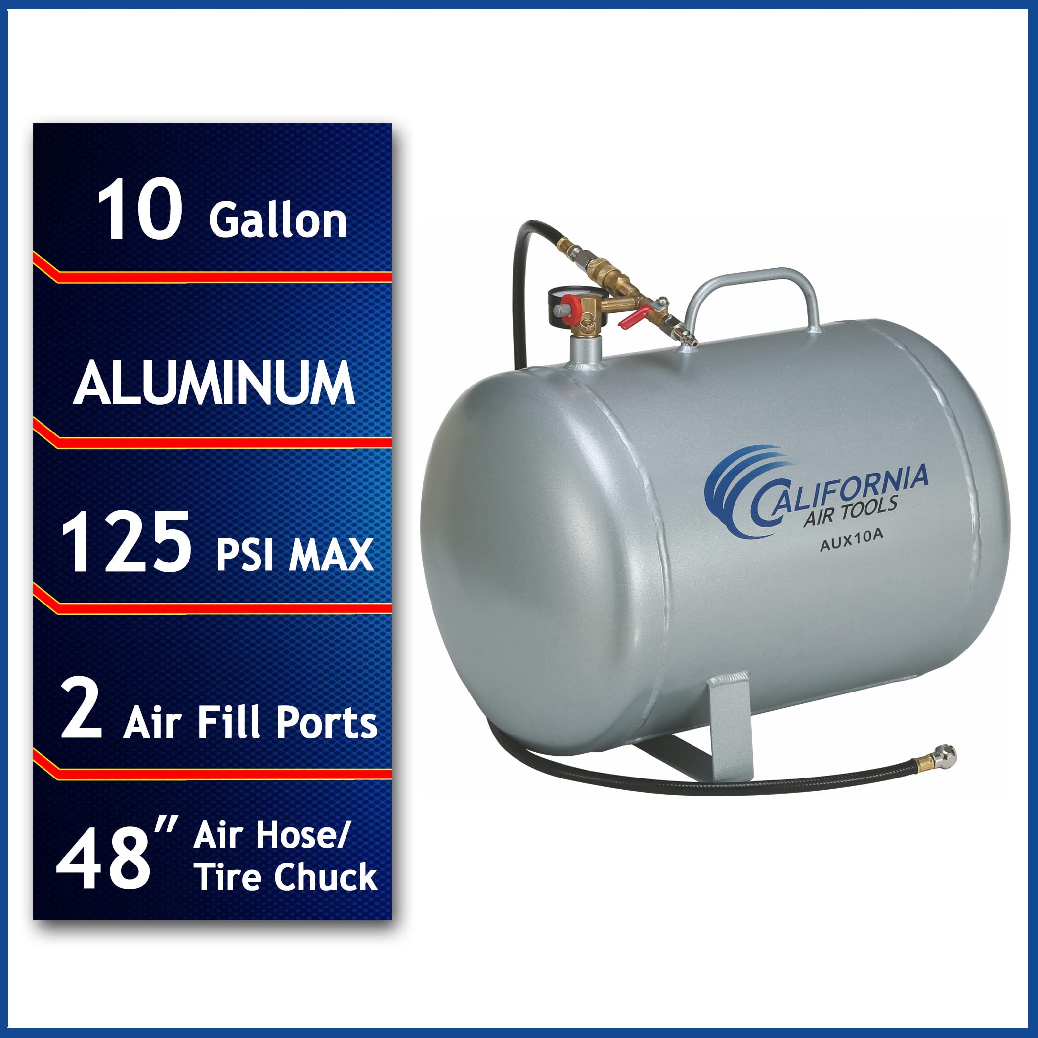 California Air Tools CAT-AUX10A 10 Gallon Lightweight Portable Aluminum Air Tank - Silver | Ideal for Home Garage, Auto Repair, DIY Projects & Outdoor Air Tool Use