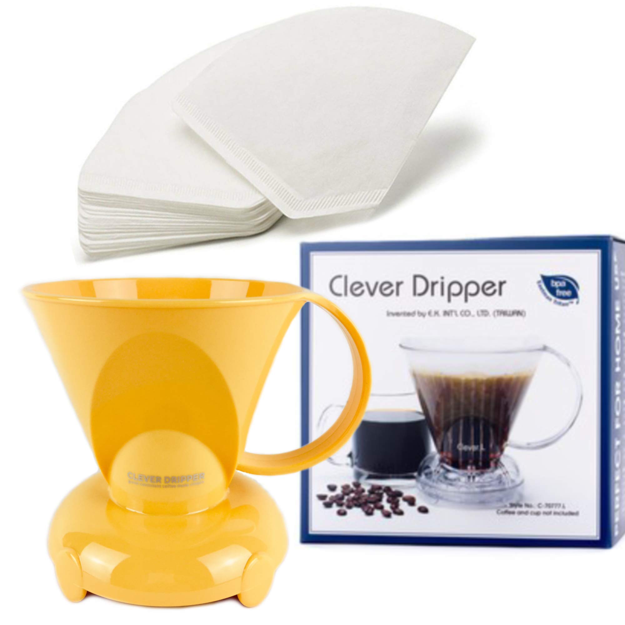 Clever Yellow Coffee Dripper - BPA-Free Plastic Pour Over Coffee Maker for Hot & Cold Brew (18oz) - Perfect for Home, Office & Camping Use