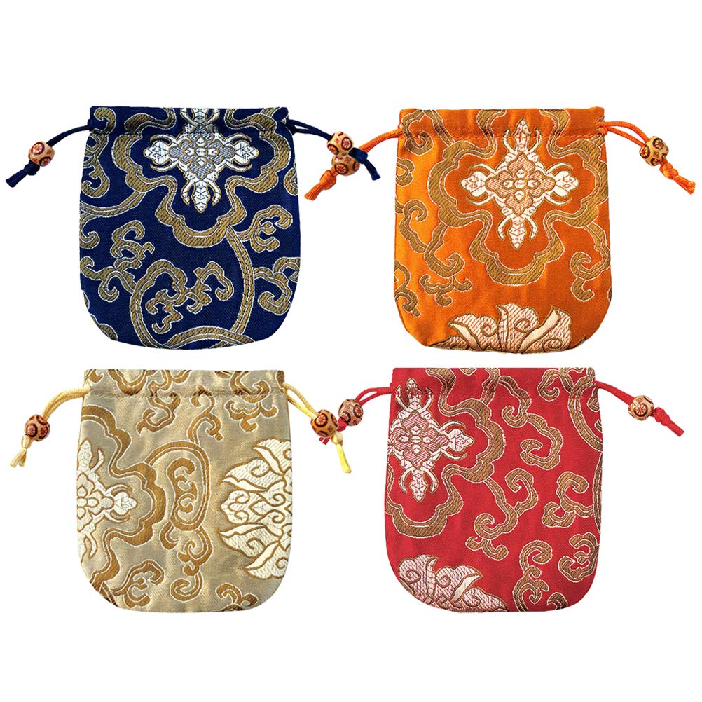 Vintage Flower Print Jewelry Pouches - 4pcs Brocade Drawstring Bags for Jade Storage, Festival Gifts & Jewelry Sets (Random Colors) - Perfect for Wedding Favors, Bridesmaid Gifts & Jewelry Organization