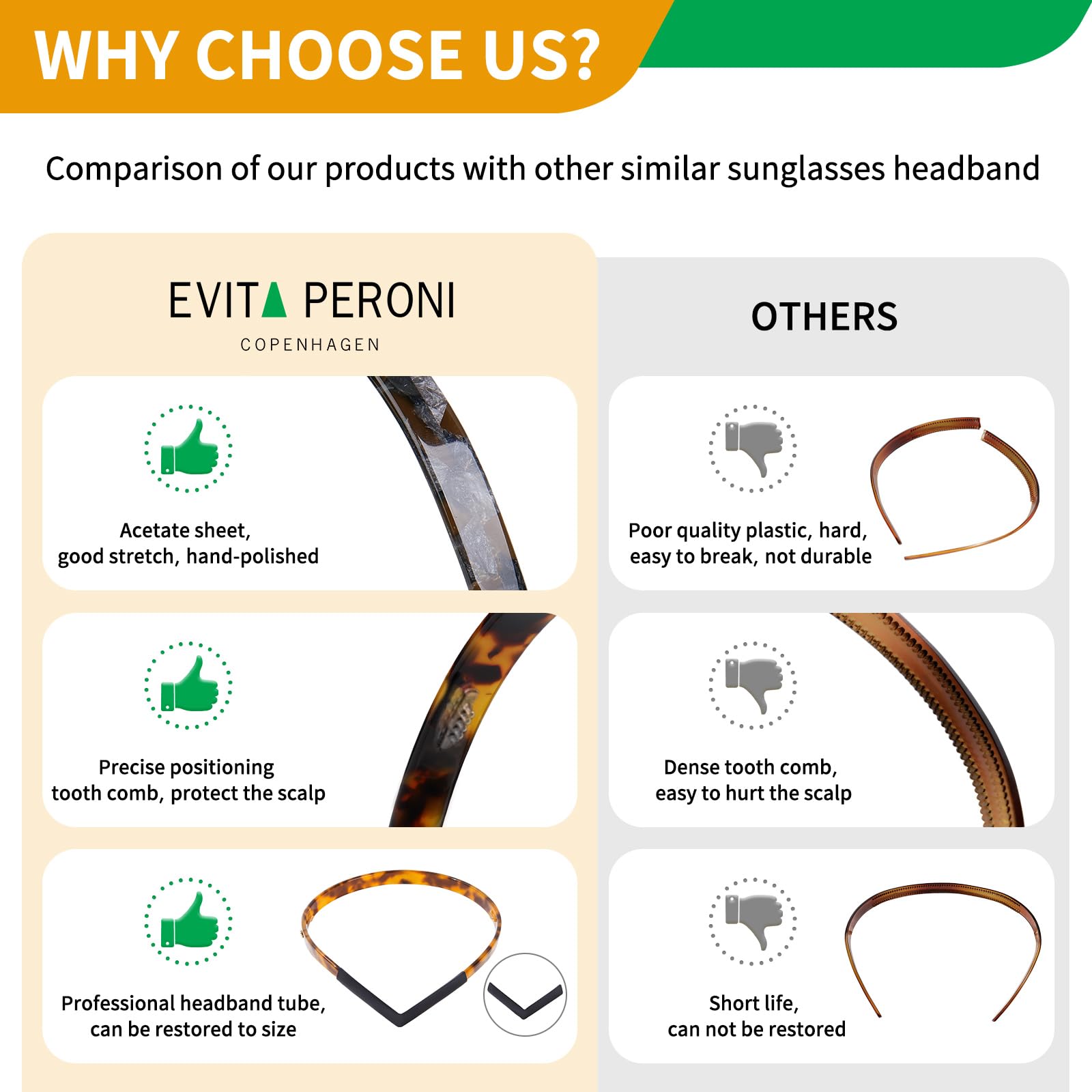 EVITA PERONI Thin Non-Slip Headbands for Women - Comfortable No Pressure Hair Bands Designed for Eyewear Wearers - Black Fashion Hair Accessories for Work, Yoga & Daily Use