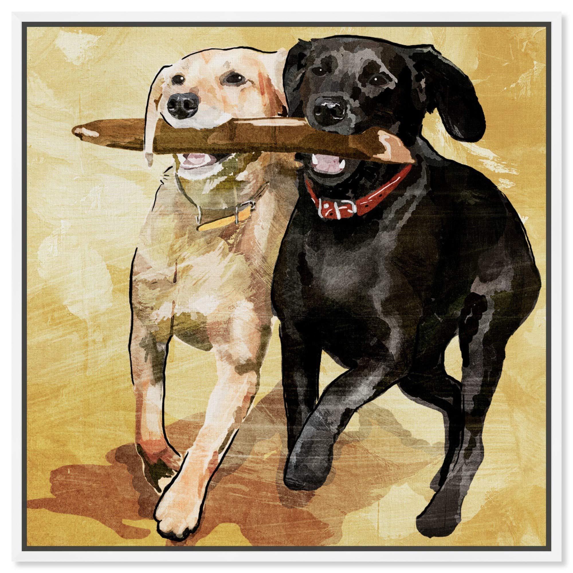 Playtime Dogs and Puppies Framed Wall Art Canvas Prints – Animal Themed Home Decor for Living Room, Bedroom & Nursery