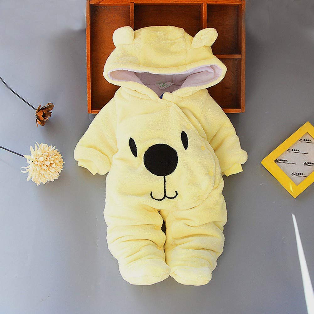 Adorable Christmas Bear Ear Velvet Hooded Romper for Newborn Baby Girl & Boy 0-12 Months - Yellow (9-12M) | Cozy Holiday Outfit for Photos, Parties & Family Gatherings