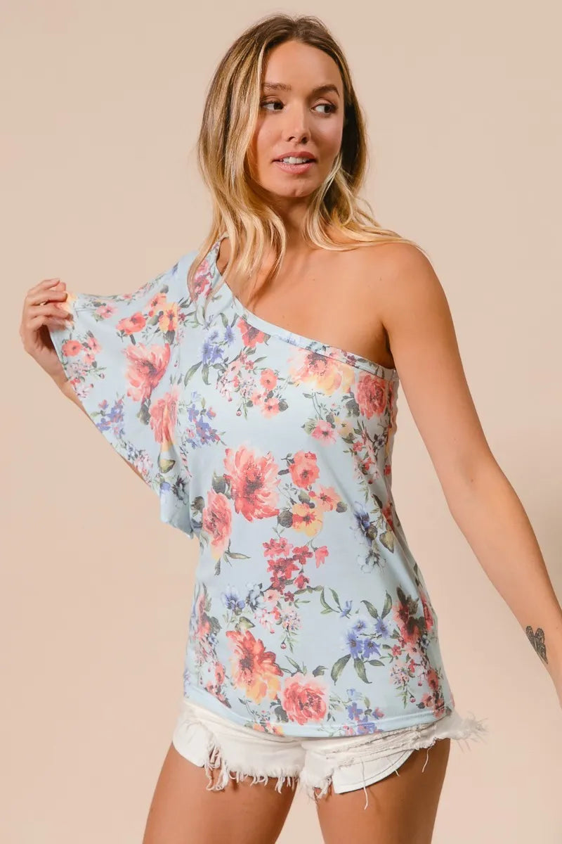 BiBi Floral Printed Jersey Knit Ruffle Sleeve Top - Women's Casual Blouse for Spring/Summer, Perfect for Date Nights & Office Wear
