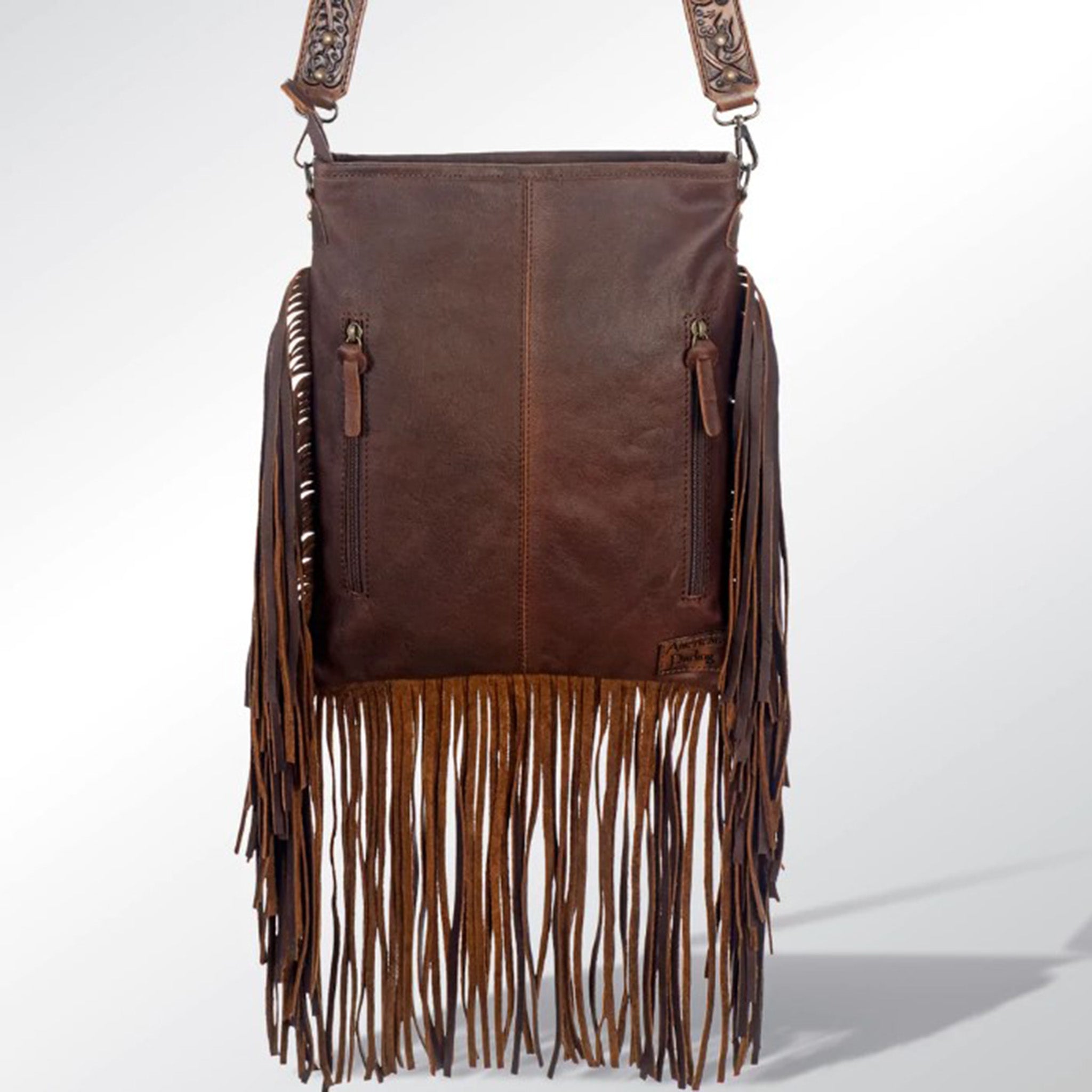 American Darling Conceal Carry Brown Tooled Leather Fringe Crossbody Bag - Perfect for Everyday Use, Travel & Concealed Carry