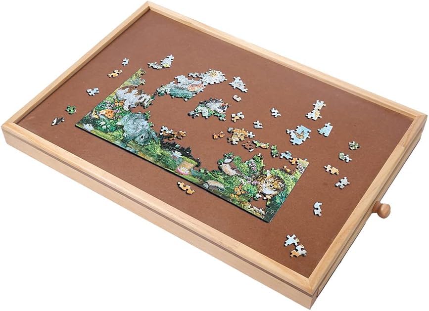 17.3 x 13.3 Inch Portable Puzzle Table with Storage Drawers - Smooth Fiberboard Jigsaw Puzzle Board for Adults & Kids - Perfect for Travel, Home Game Nights & Craft Projects