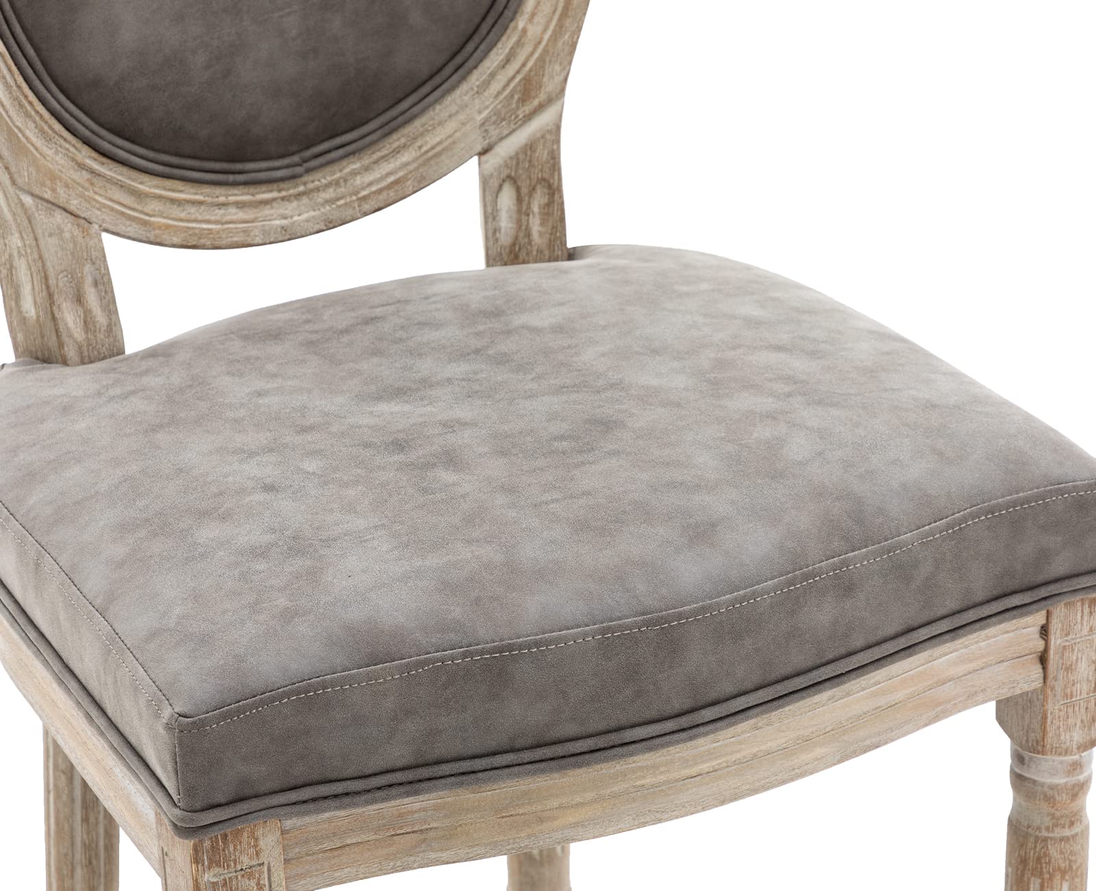 Kmax PU Leather Dining Chairs Set of 2 - French Farmhouse Style Round Back Kitchen & Living Room Chairs in Grey - Perfect for Home Decor, Restaurant, and Cafe Seating
