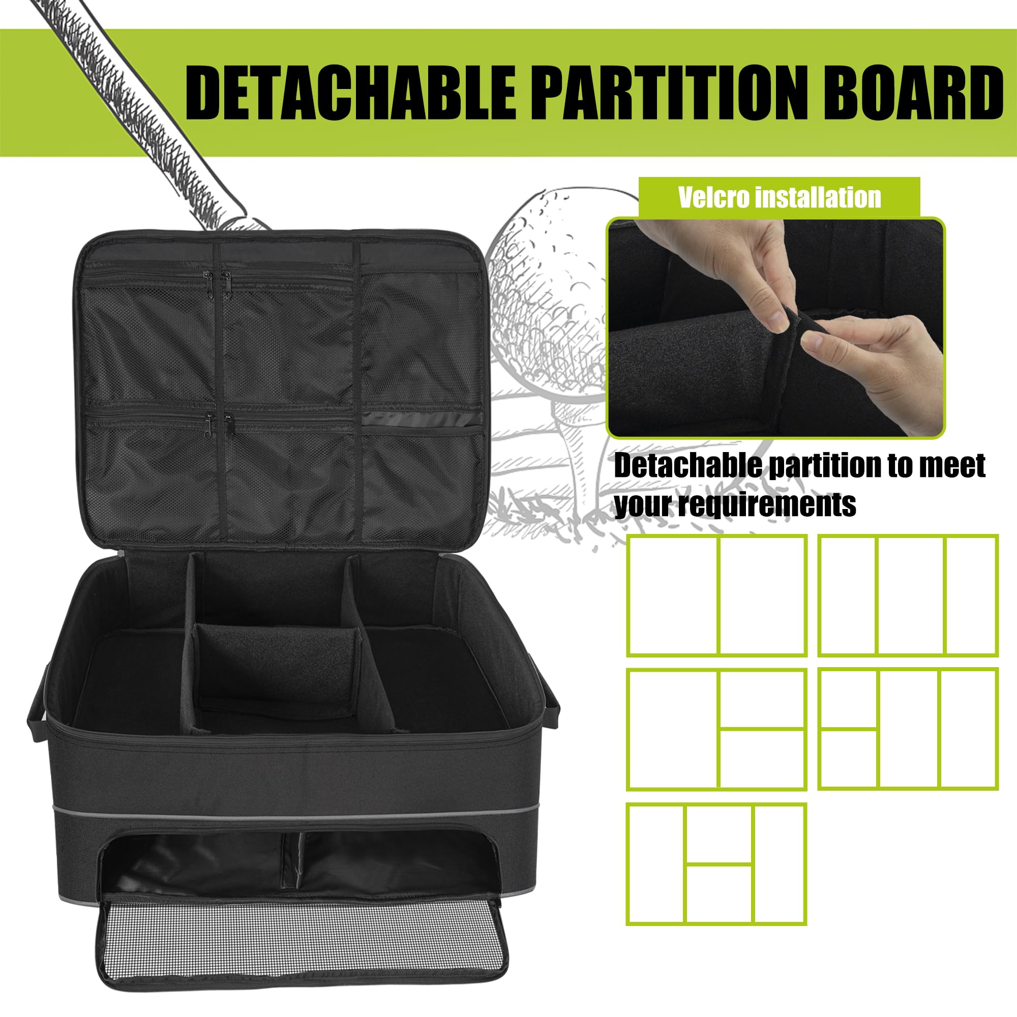 Premium 2-Layer Golf Trunk Organizer with Shoe Compartment - Car Storage for Golf Balls, Tees, Clothes, Gloves & Accessories | Perfect for Golfers & Travel Enthusiasts