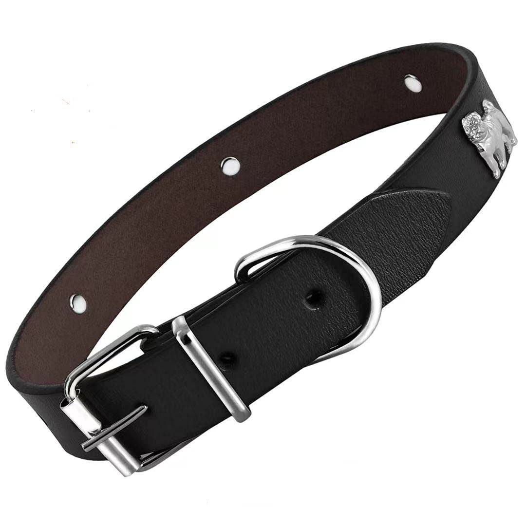 Genuine Leather Studded Dog Collar - Soft & Comfortable Pet Collar for Medium, Large & Extra Large Dogs - Adjustable & Durable for Daily Walks, Training & Outdoor Adventures (Black, Size M)