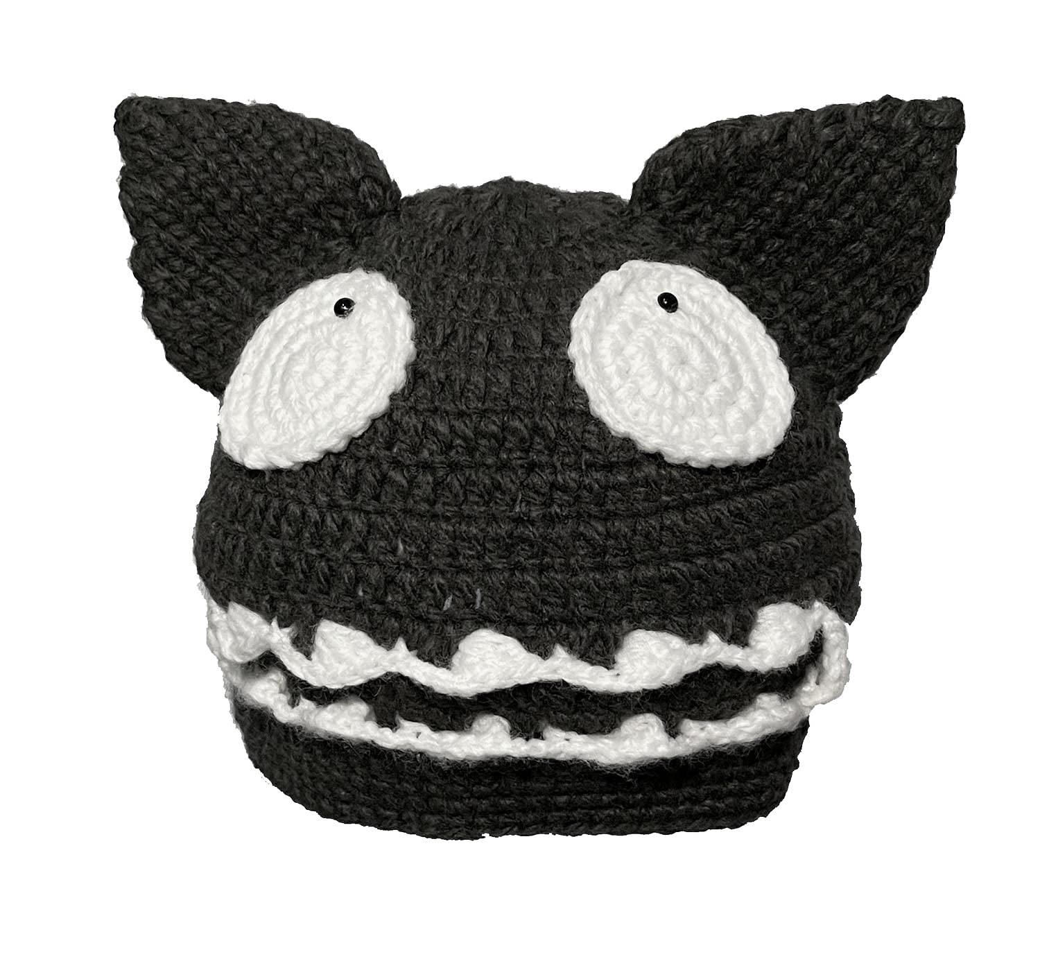 Handmade Wolf Ears Beanie Hat with Monster Teeth - Devil Pussy Knitted Cap for Halloween Costume & Cosplay - Warm Winter Skull Cap for Women Men