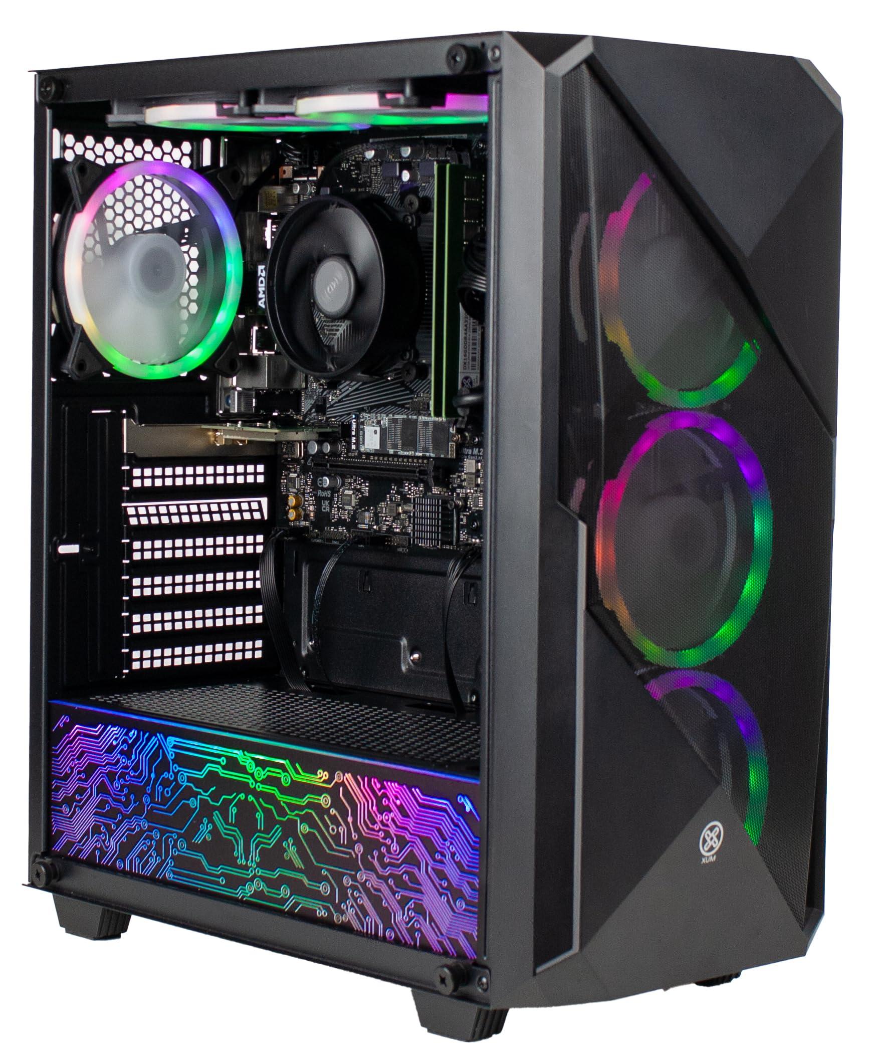 XUM Legend Prebuilt Gaming PC - AMD Ryzen 5 8600G with Radeon Graphics, 16GB DDR5 RAM, 1TB NVMe SSD, 500W 80+ Bronze PSU, RGB Lighting, WiFi 5, Windows 11 Home (Black) - Perfect for Esports, Streaming & Entry-Level Gaming