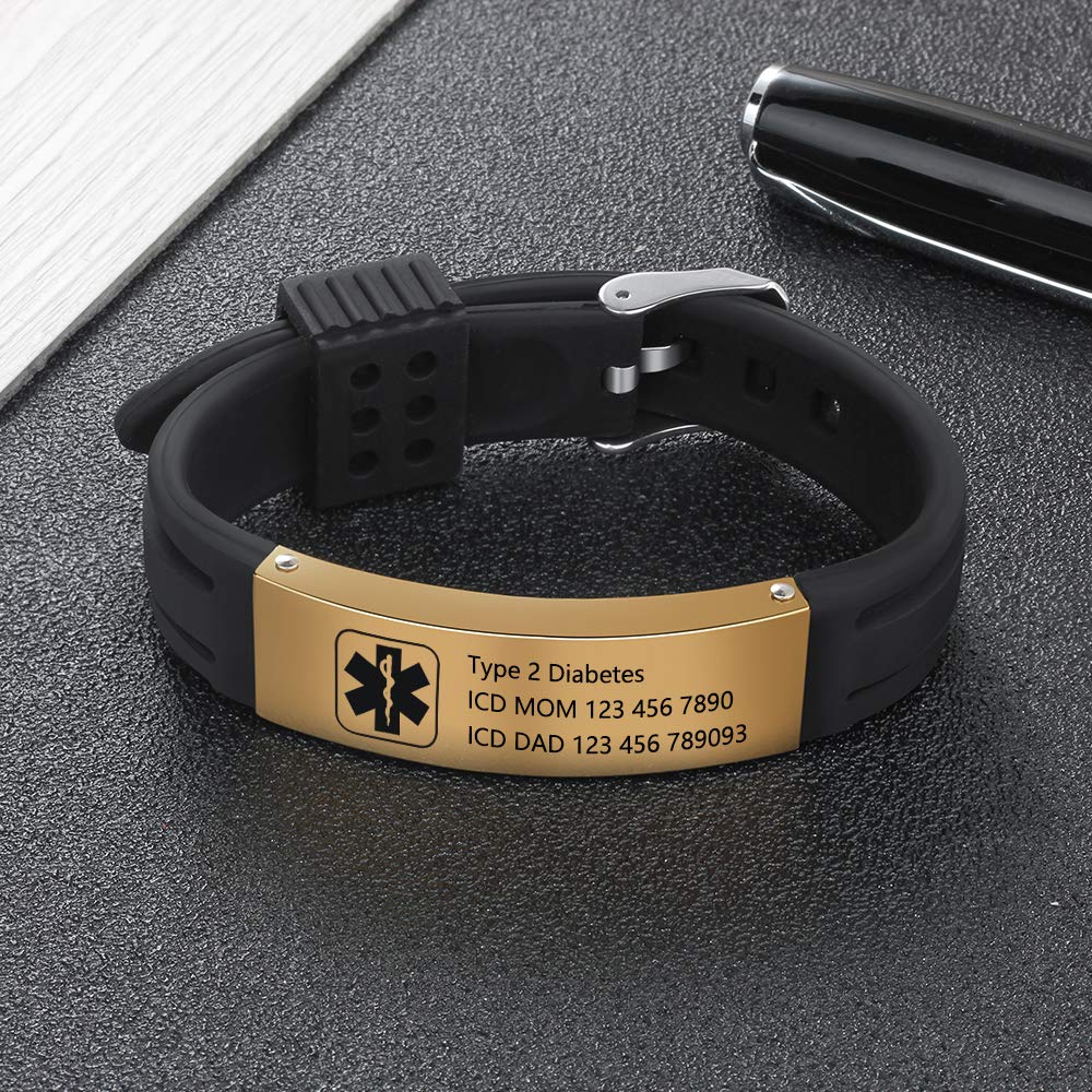 Adjustable Medical ID Bracelet for Women & Men - Custom Silicone Sport Wristband for Kids & Adults | Perfect for Allergies, Diabetes, Emergency Contact Info - Gym, Running, Hiking, Travel