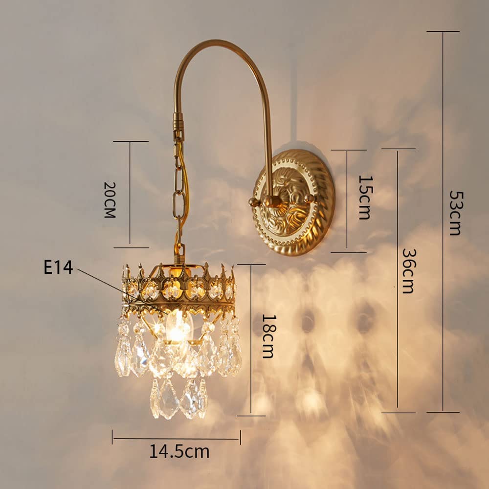 Elegant Crystal Brass Wall Sconce Lighting - European Style Wall Lamp for Living Room, Bedroom & Dining Room Decor | Indoor Wall Mounted Light Fixture for Bedside & Home Ambiance