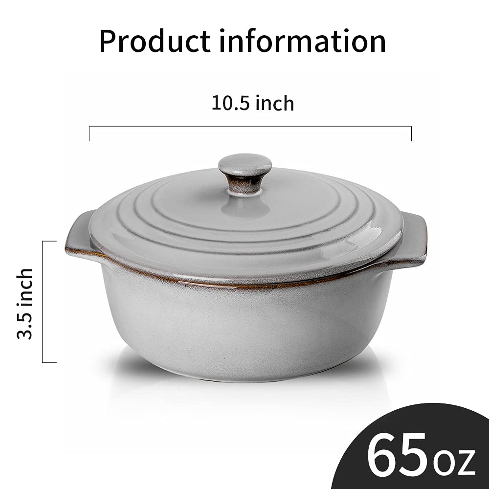 KOOV 2 Quart Ceramic Casserole Dish with Lid - Oven Safe 9 Inch Round Baking Dish Set, Reactive Glaze Deep Casserole Cookware for Lasagna, Casseroles & Dinner Serving | Perfect for Family Meals, Potlucks & Holiday Cooking