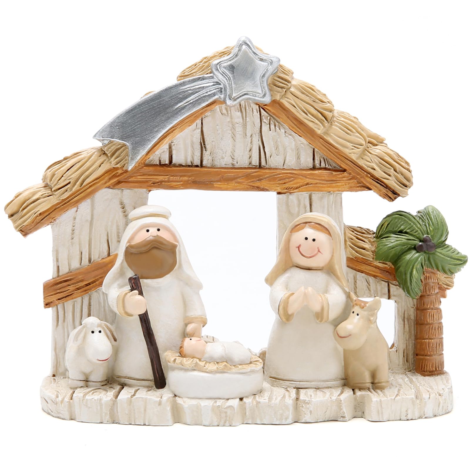 Nativity Scene Christmas Decorations - 3.75''H x 4.7''L Apricot Nativity Set for Tabletop, Fireplace, Office & Home Holiday Decor - Perfect for Christmas Parties, Indoor Decor & Festive Gift Giving